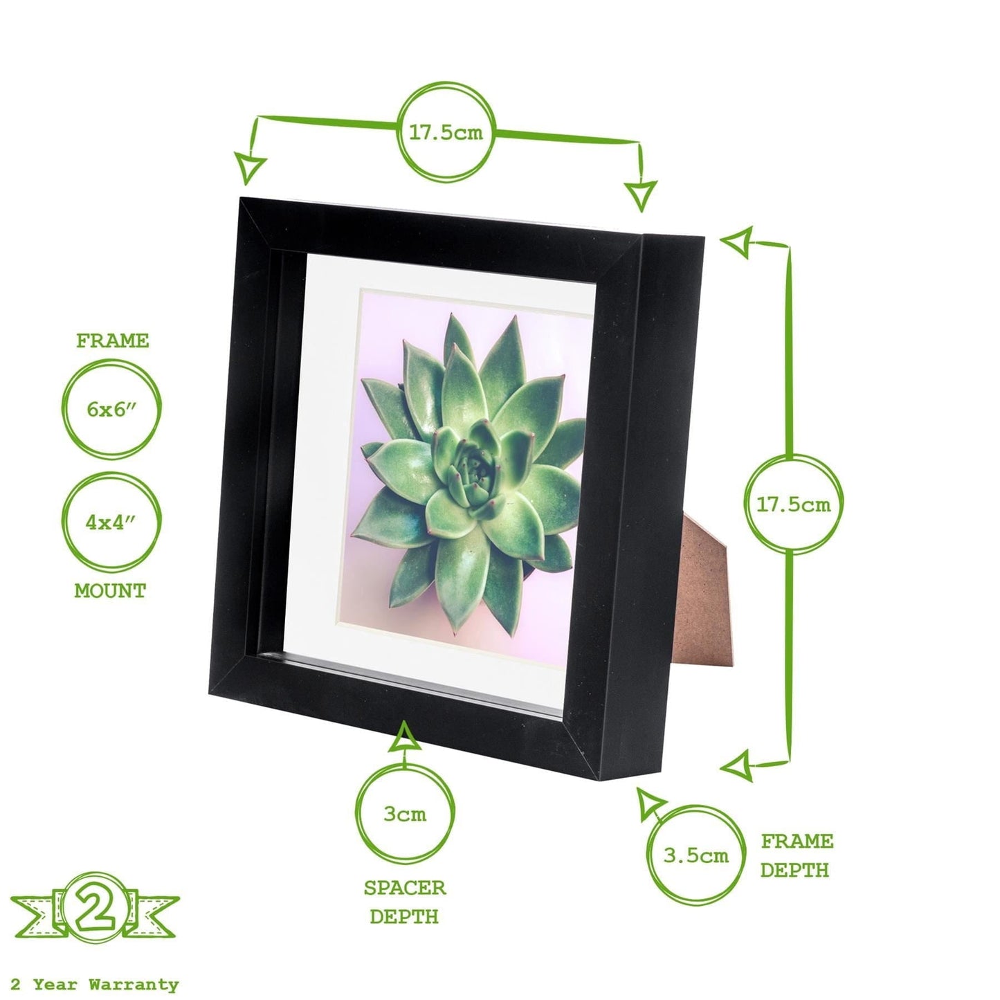 6" x 6" White 3D Box Photo Frame - with 4" x 4" Mount
