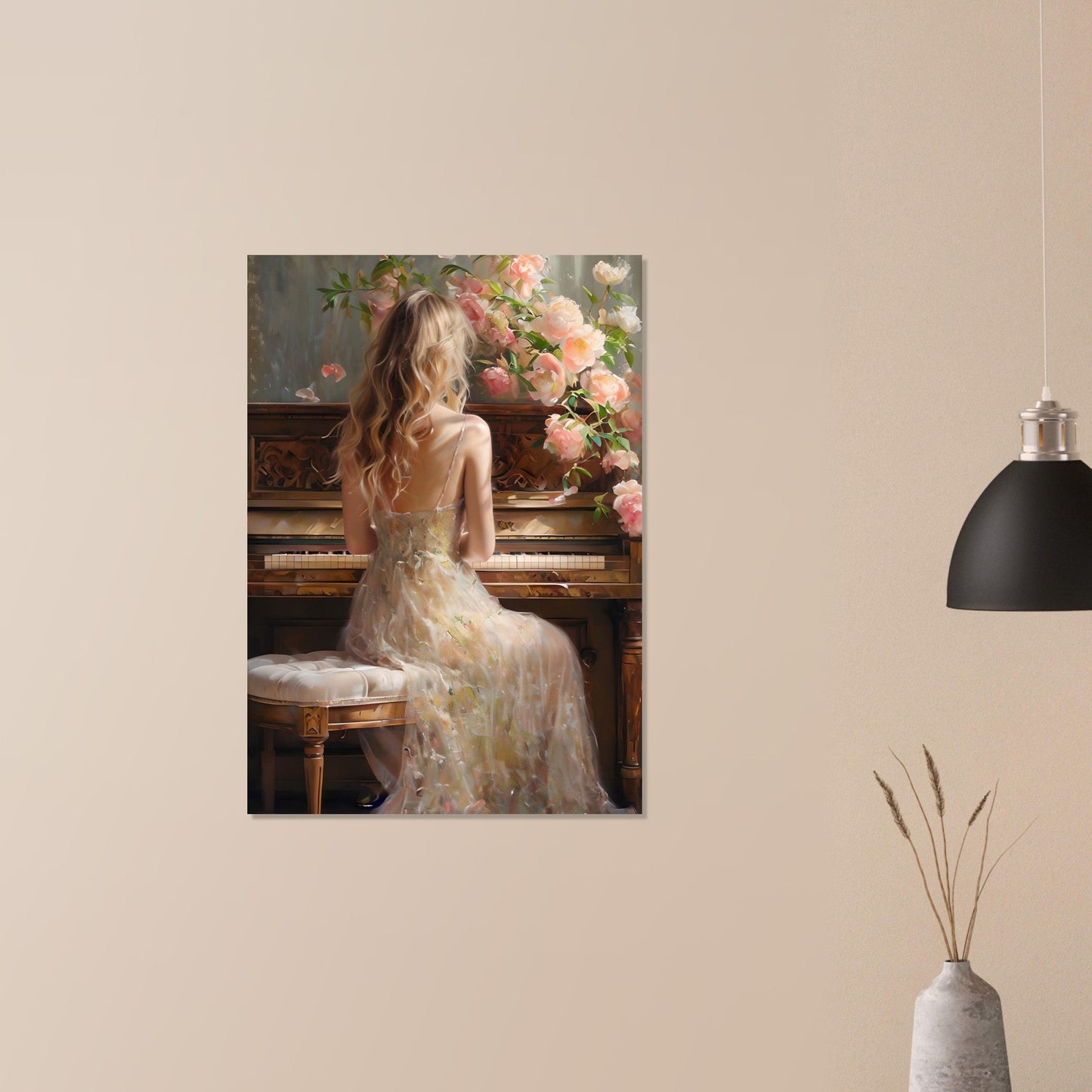Romantic Piano Wall Art – Vintage Floral Music Print