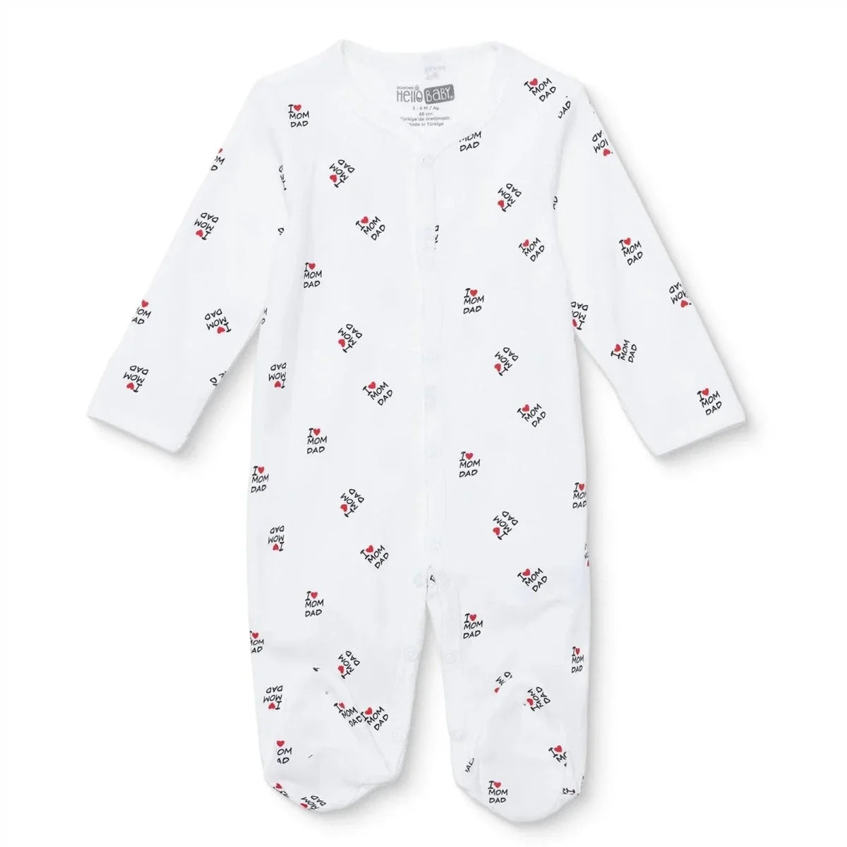 HelloBaby Slogan Print Long Sleeve Footed Baby Sleepsuit (Newborn to 6-9 Months)