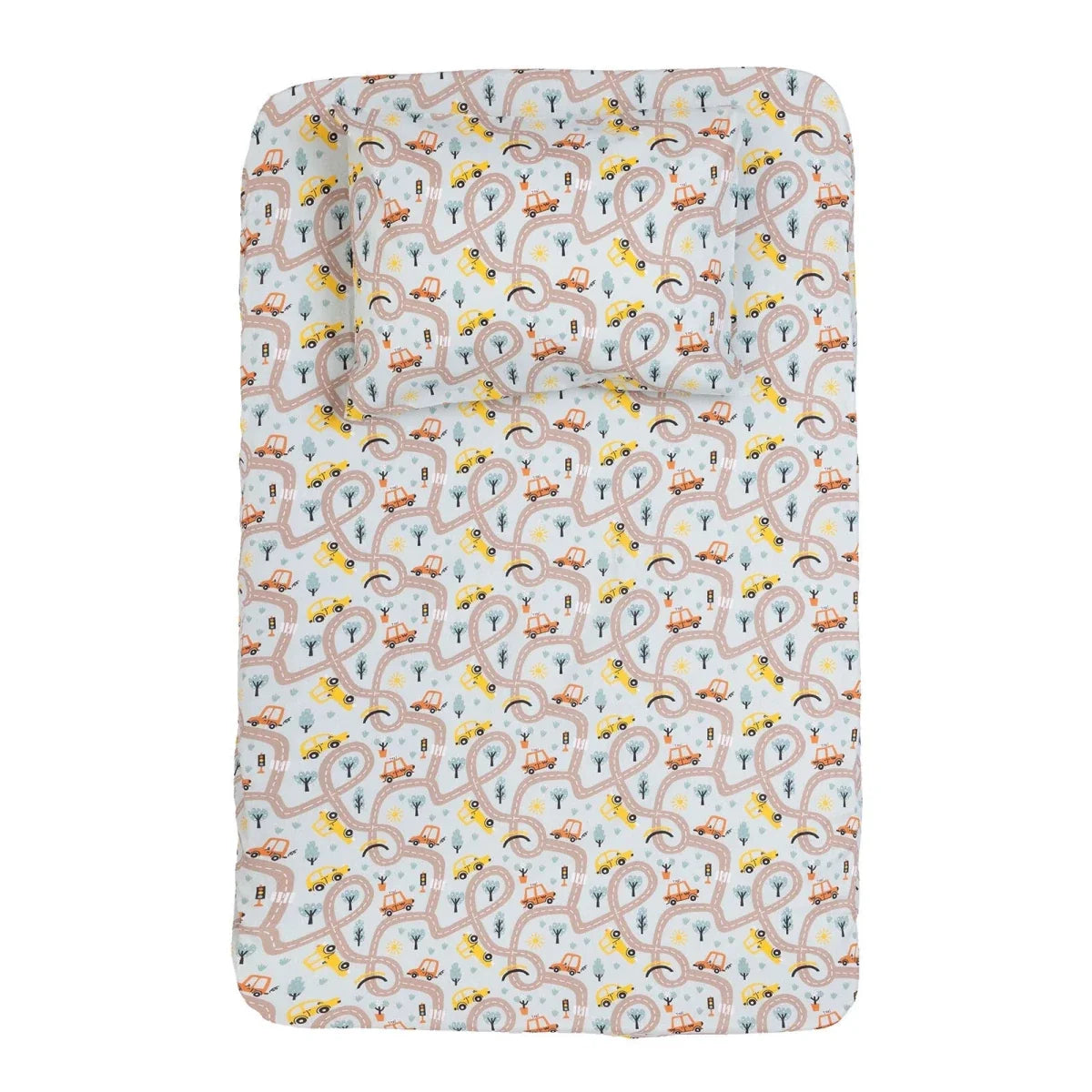 Little Dreams Vehicle Print Cot Bed Sheet Set with Pillowcase (70 x 140 cm)