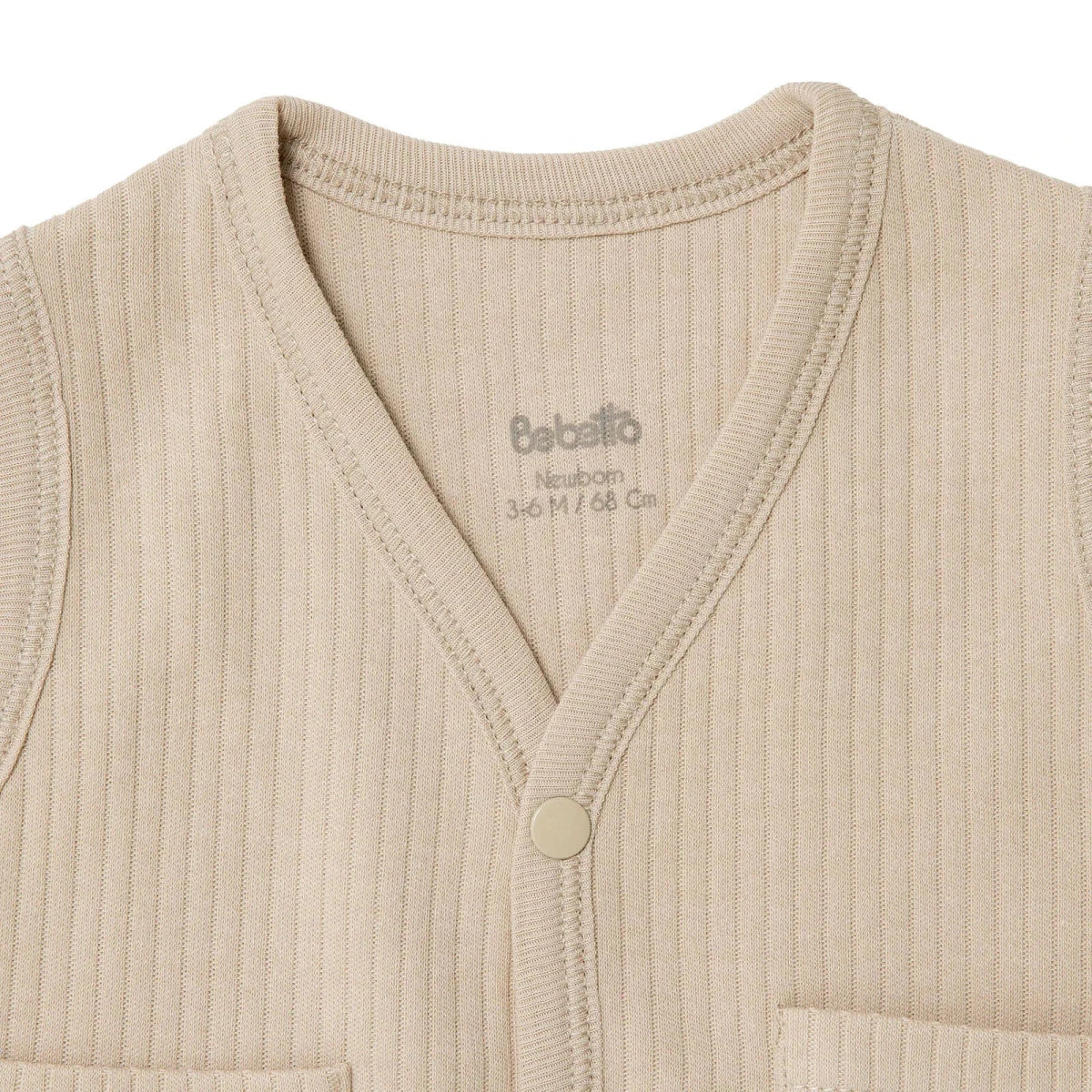 Bebetto Buttoned Pocket V Neck Animal Print Baby Gilet (1-3 Months to 12 Months) - Beige