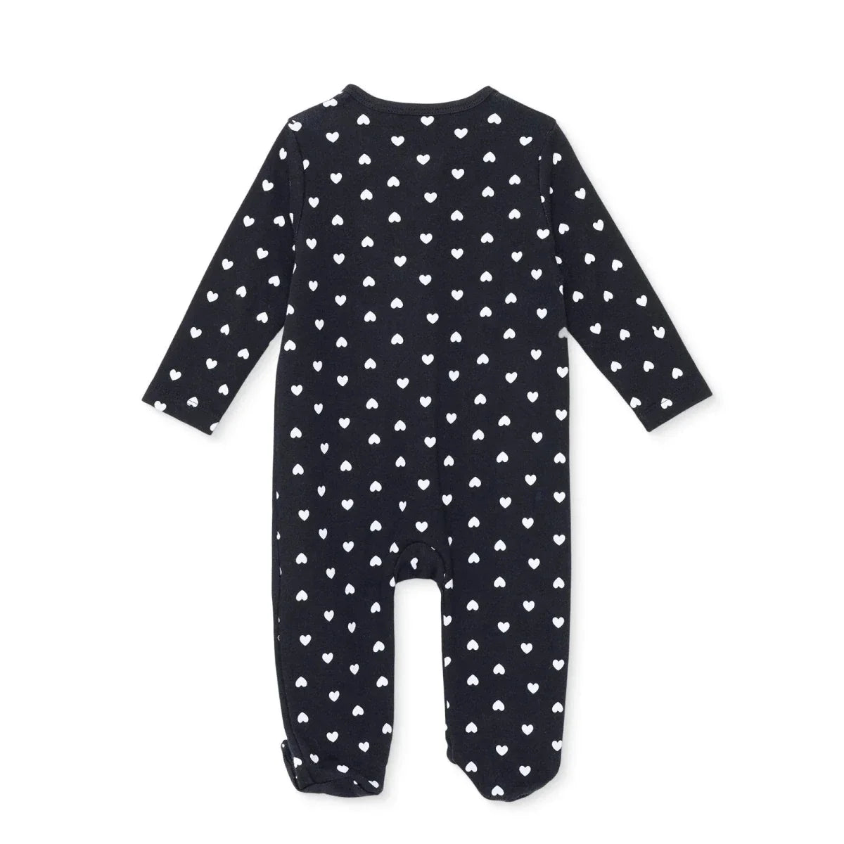 HelloBaby Girls Footed Sleepsuit Heart Print Zip Fastening Crew Neck Full Length Long Sleeve - Black