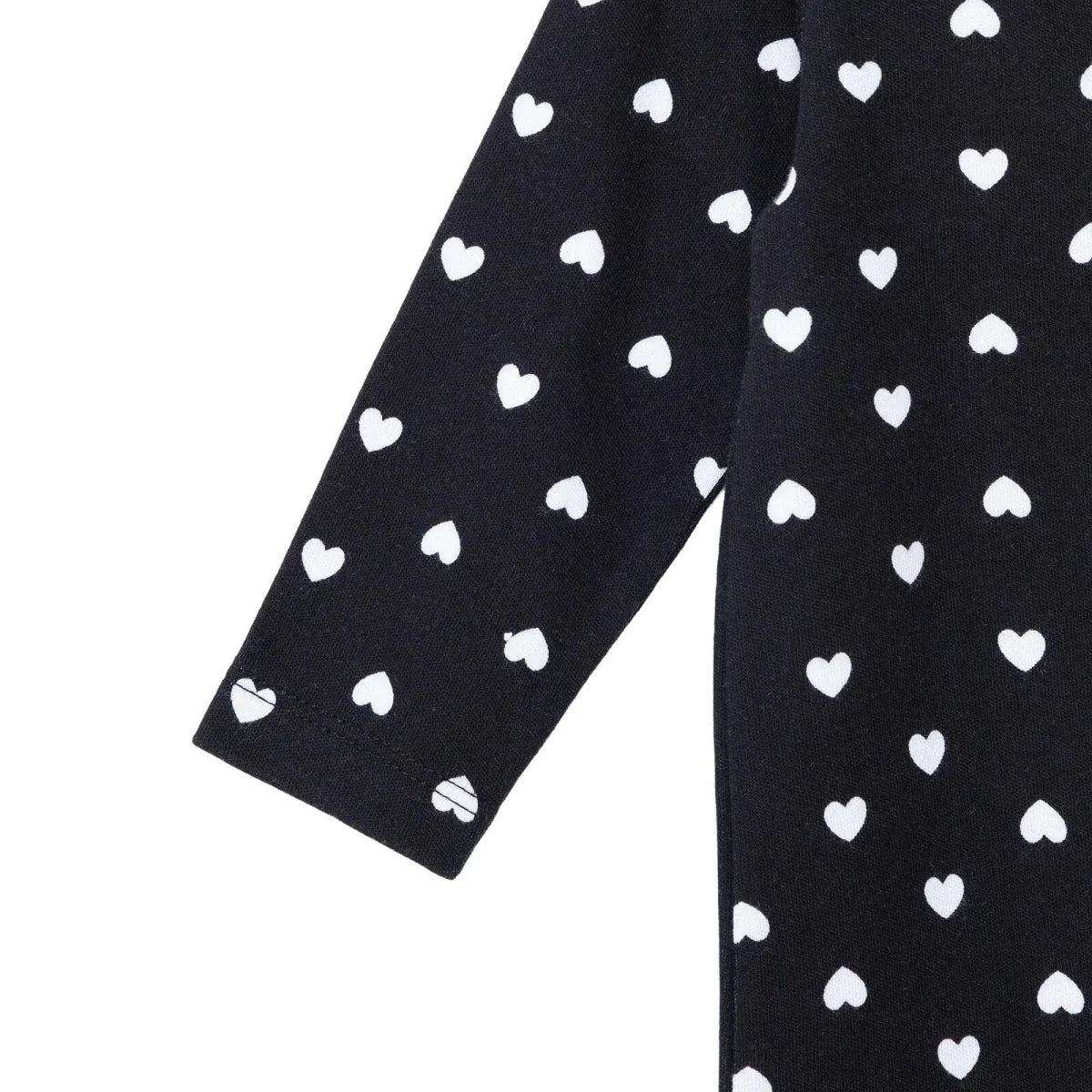 HelloBaby Girls Footed Sleepsuit Heart Print Zip Fastening Crew Neck Full Length Long Sleeve - Black