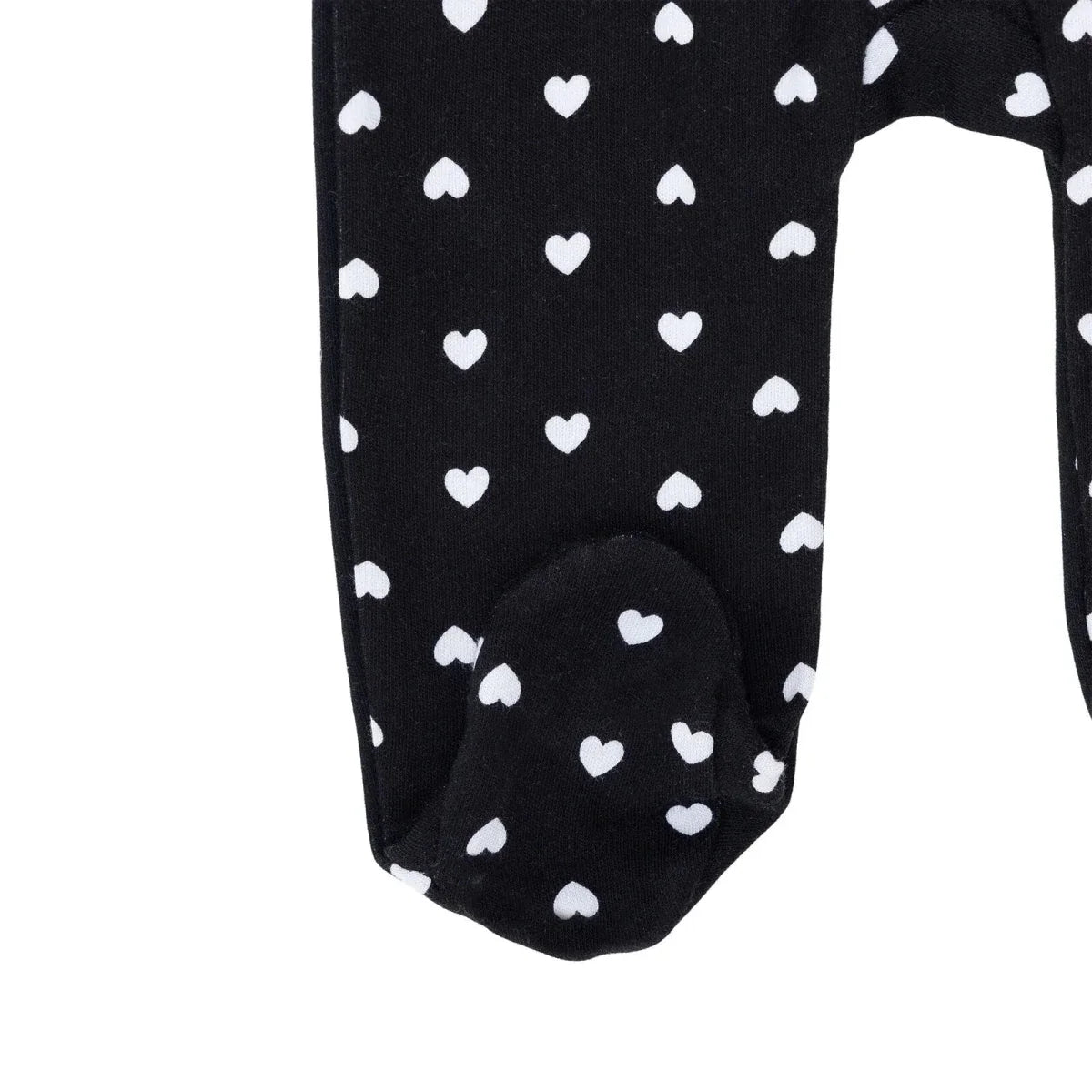 HelloBaby Girls Footed Sleepsuit Heart Print Zip Fastening Crew Neck Full Length Long Sleeve - Black