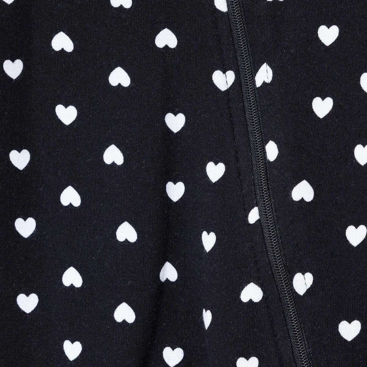 HelloBaby Girls Footed Sleepsuit Heart Print Zip Fastening Crew Neck Full Length Long Sleeve - Black