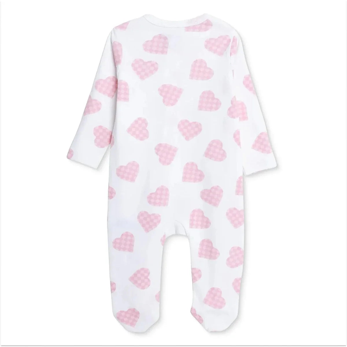 HelloBaby Girls Footed Sleepsuit Heart Print Zip Fastening Crew Neck Full Length Long Sleeve - Ecru Printed