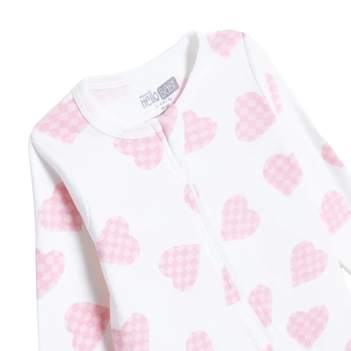 HelloBaby Girls Footed Sleepsuit Heart Print Zip Fastening Crew Neck Full Length Long Sleeve - Ecru Printed
