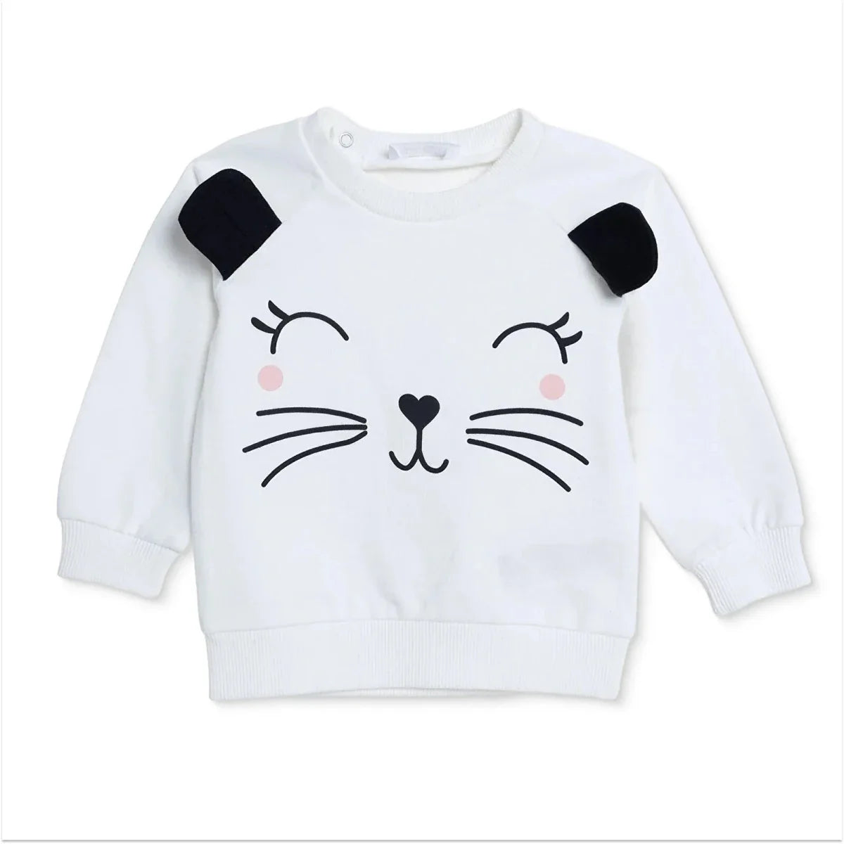 HelloBaby Girls Sweatshirt Animal Print Snap Fastening Crew Neck Long Sleeve - Ecru