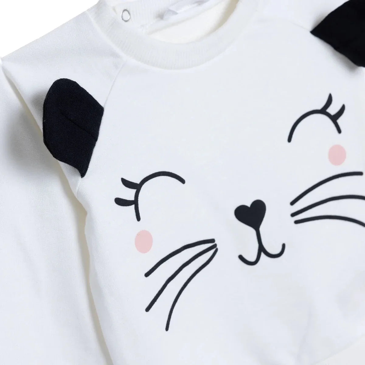 HelloBaby Girls Sweatshirt Animal Print Snap Fastening Crew Neck Long Sleeve - Ecru