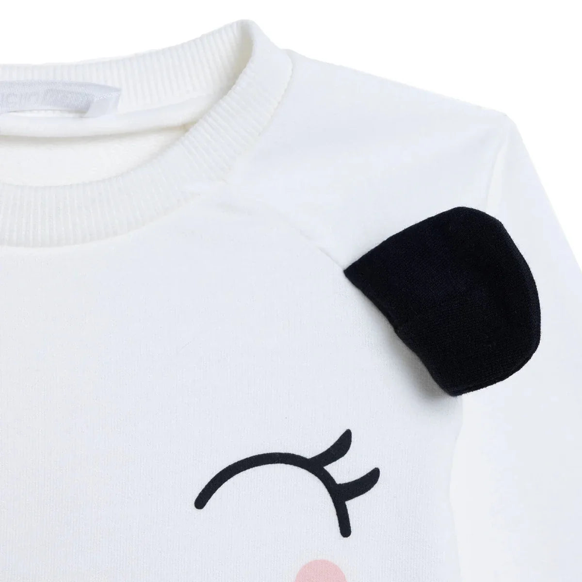 HelloBaby Girls Sweatshirt Animal Print Snap Fastening Crew Neck Long Sleeve - Ecru