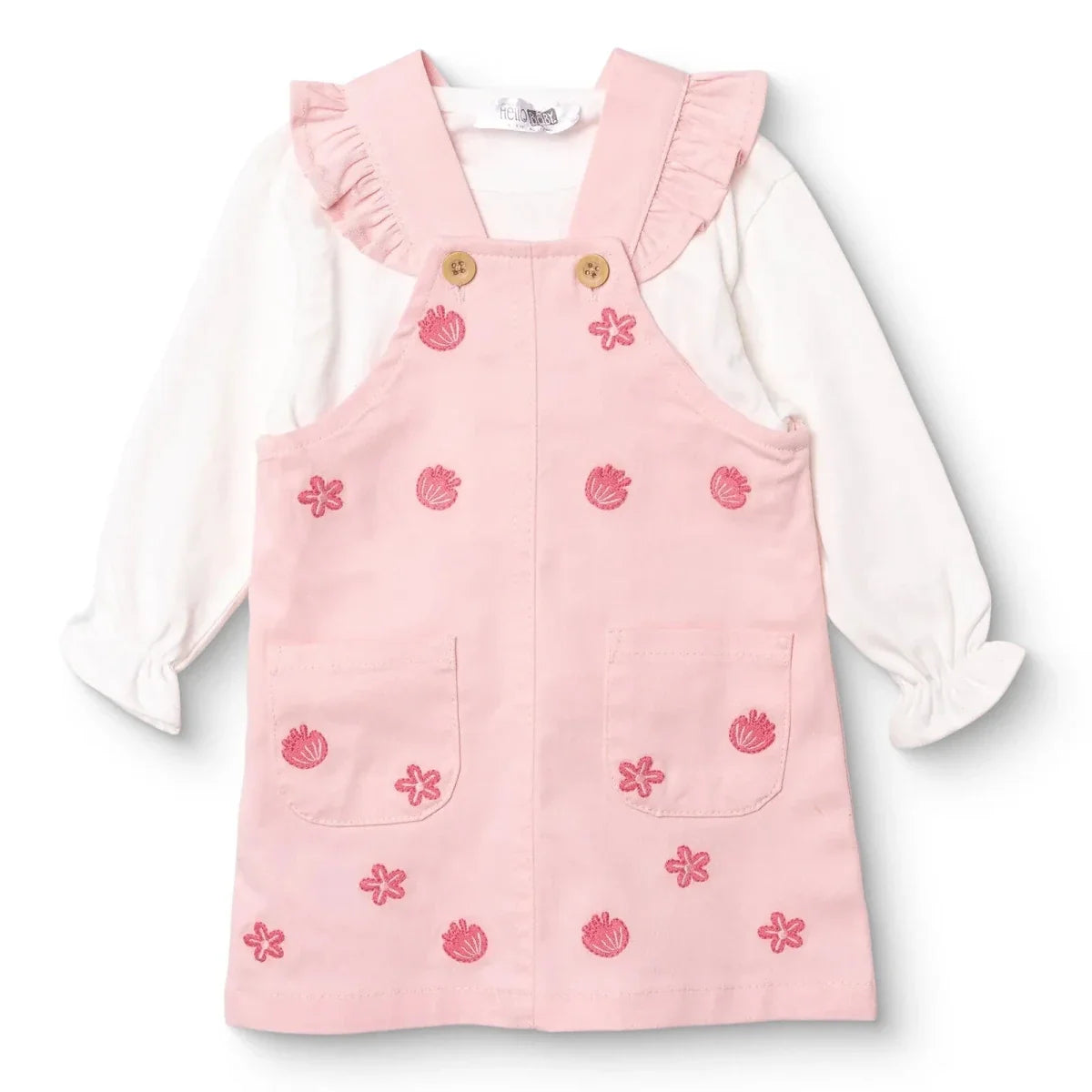 HelloBaby Girls Dungarees & T-shirt Polka Dot Print Buttoned Pastel Dreams Crew Neck Long Sleeve - Pink