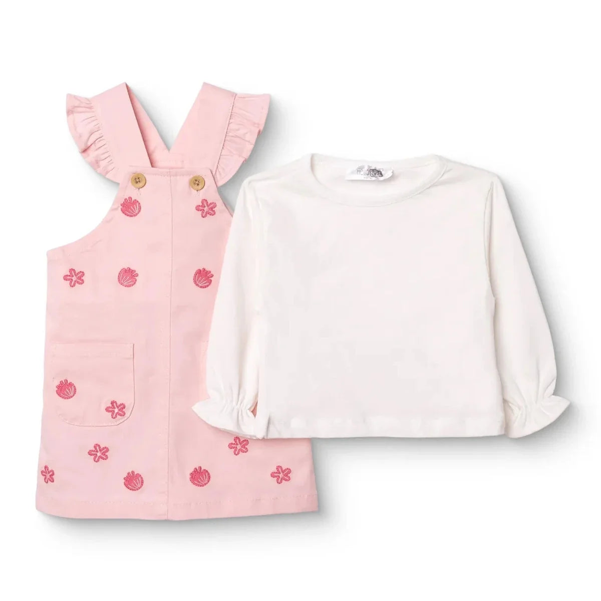 HelloBaby Girls Dungarees & T-shirt Polka Dot Print Buttoned Pastel Dreams Crew Neck Long Sleeve - Pink