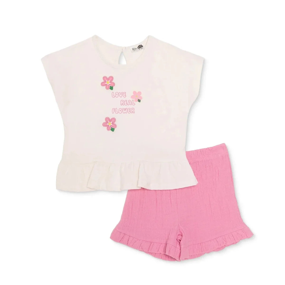 HelloBaby Girls T-shirt & Shorts Set Floral Print Ditsy Flower Crew Neck Short Length Short Sleeve - Ecru