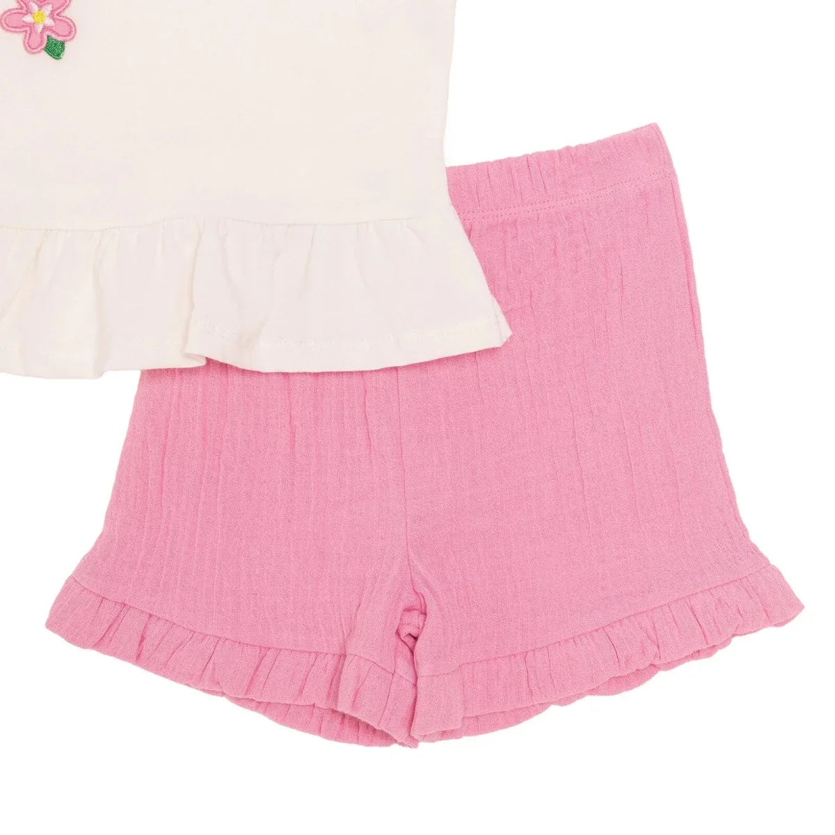 HelloBaby Girls T-shirt & Shorts Set Floral Print Ditsy Flower Crew Neck Short Length Short Sleeve - Ecru