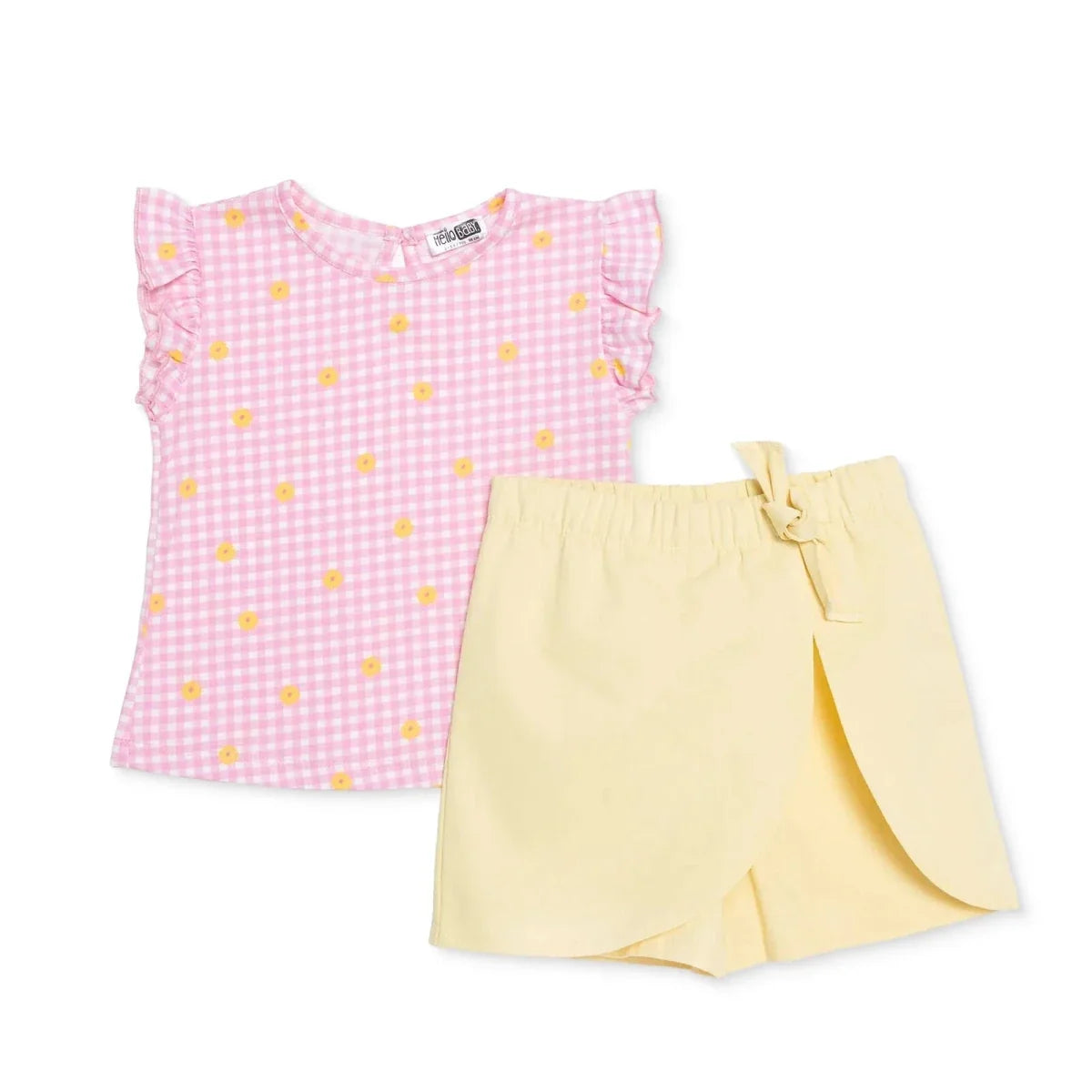HelloBaby Girls Blouse & Shorts Set Ditsy Flower Crew Neck Short Length Short Sleeve - Pink Printed