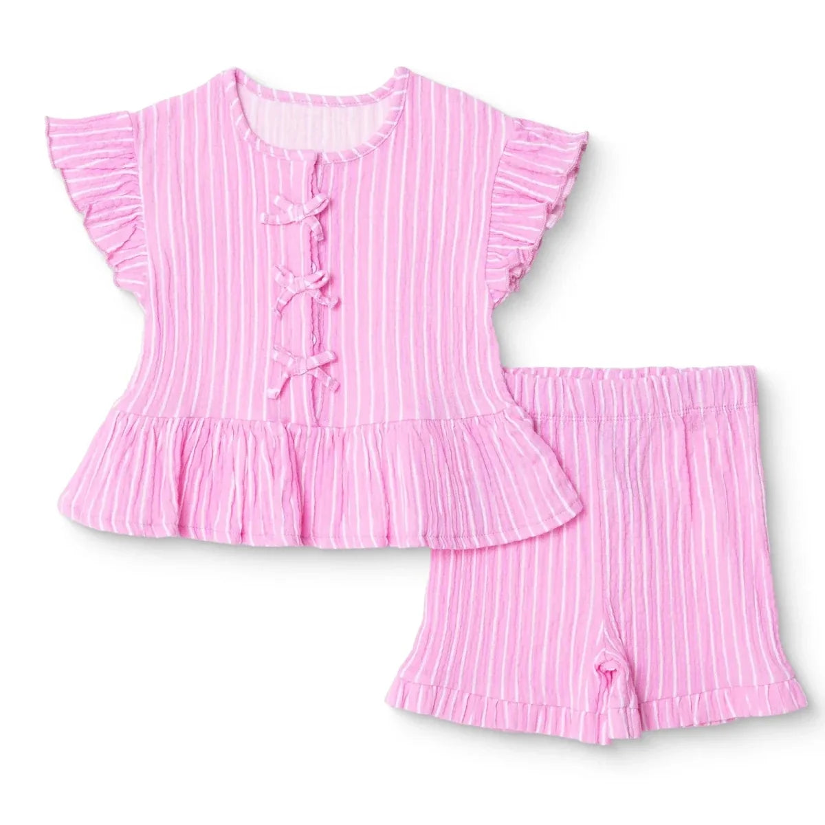 HelloBaby Girls Blouse & Shorts Set Ditsy Flower Crew Neck Short Length Short Sleeve - Pink Printed
