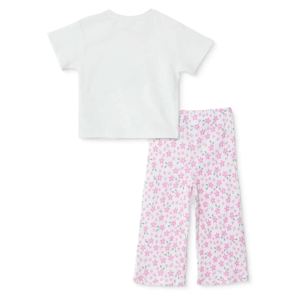 HelloBaby Girls T-Shirt & Trousers Set Text Print Flower Garden Crew Neck Full Length Short Sleeve - Ecru
