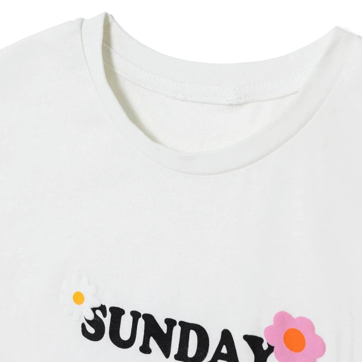 HelloBaby Girls T-Shirt & Trousers Set Text Print Flower Garden Crew Neck Full Length Short Sleeve - Ecru