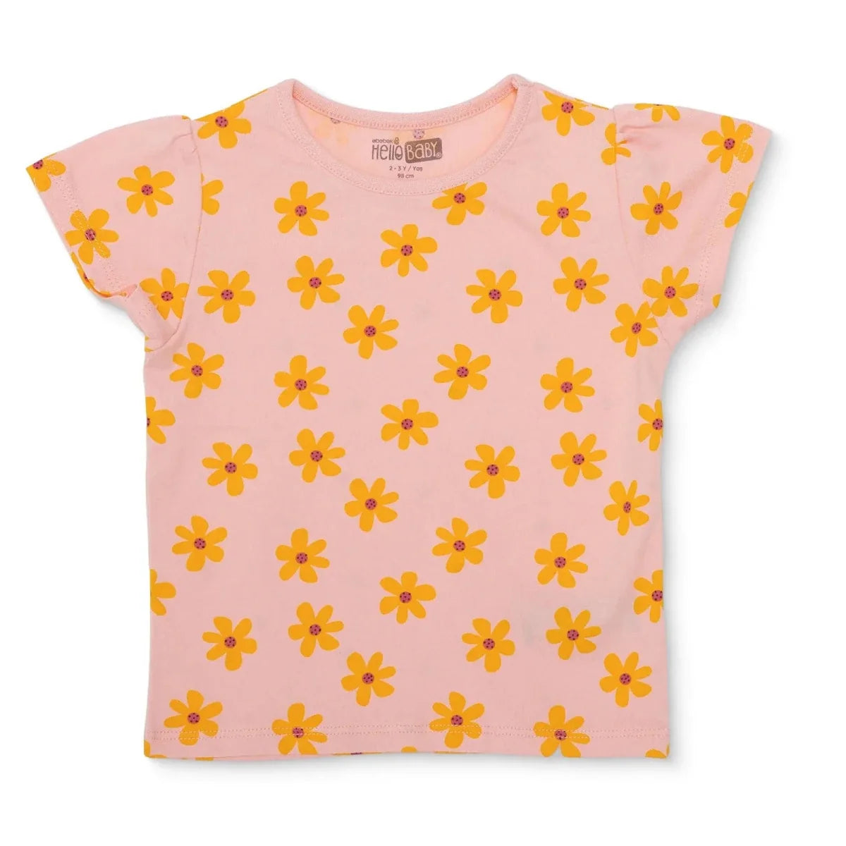 HelloBaby Girls T-shirt Floral Print Crew Neck Short Sleeve - Salmon