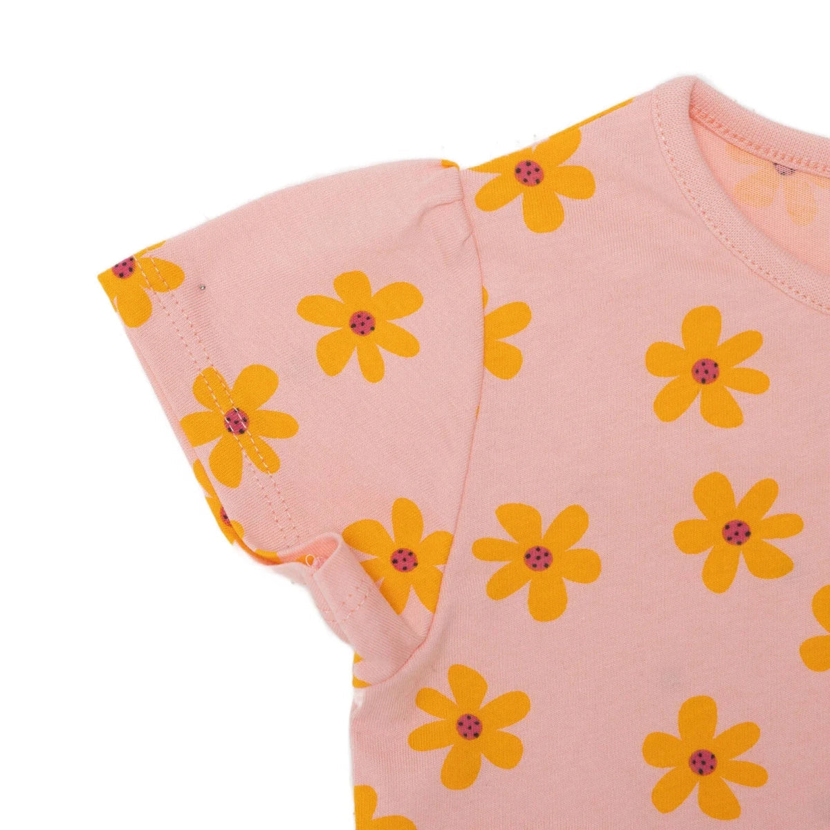 HelloBaby Girls T-shirt Floral Print Crew Neck Short Sleeve - Salmon