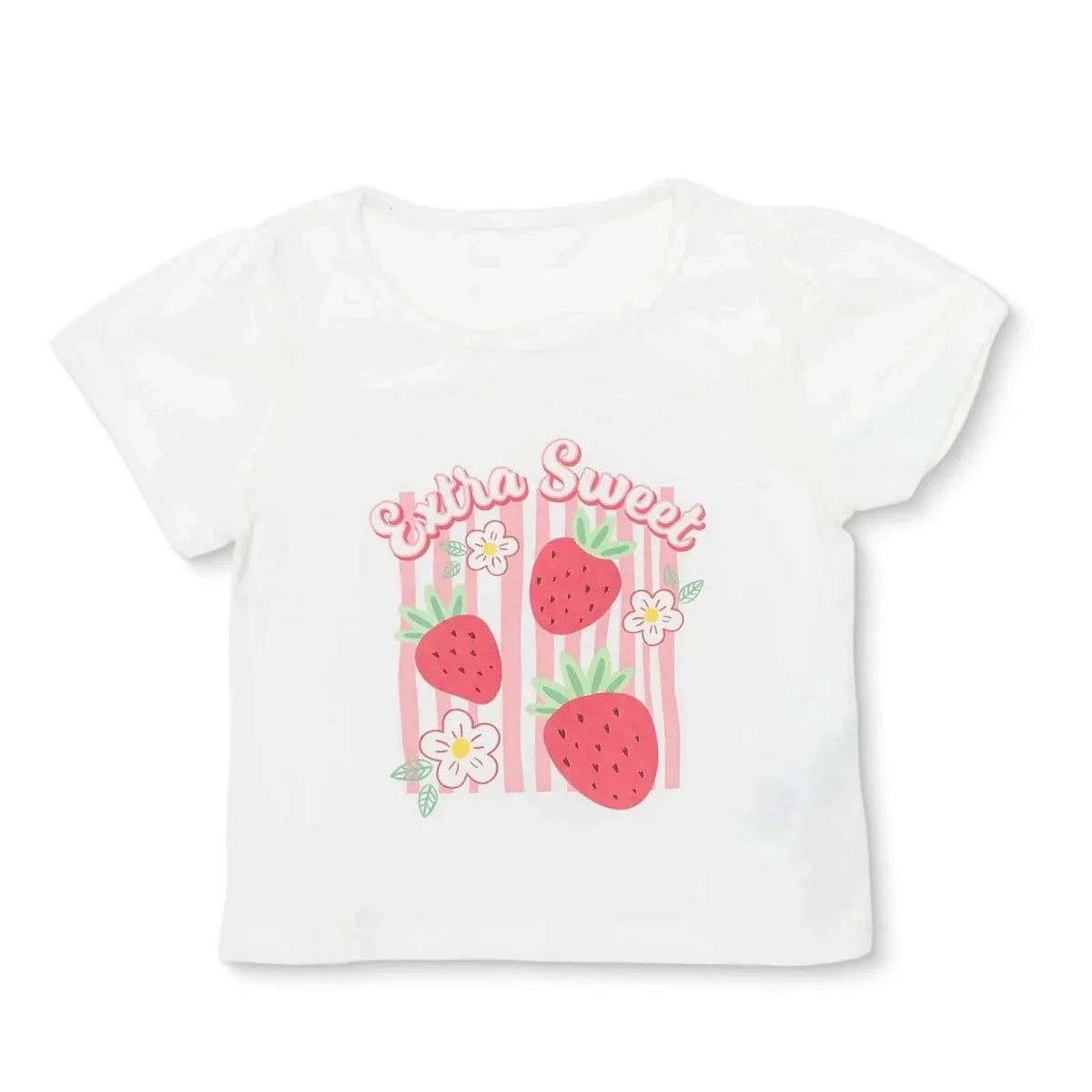 HelloBaby Girls T-shirt Strawberry Print Crew Neck Short Sleeve - Ecru