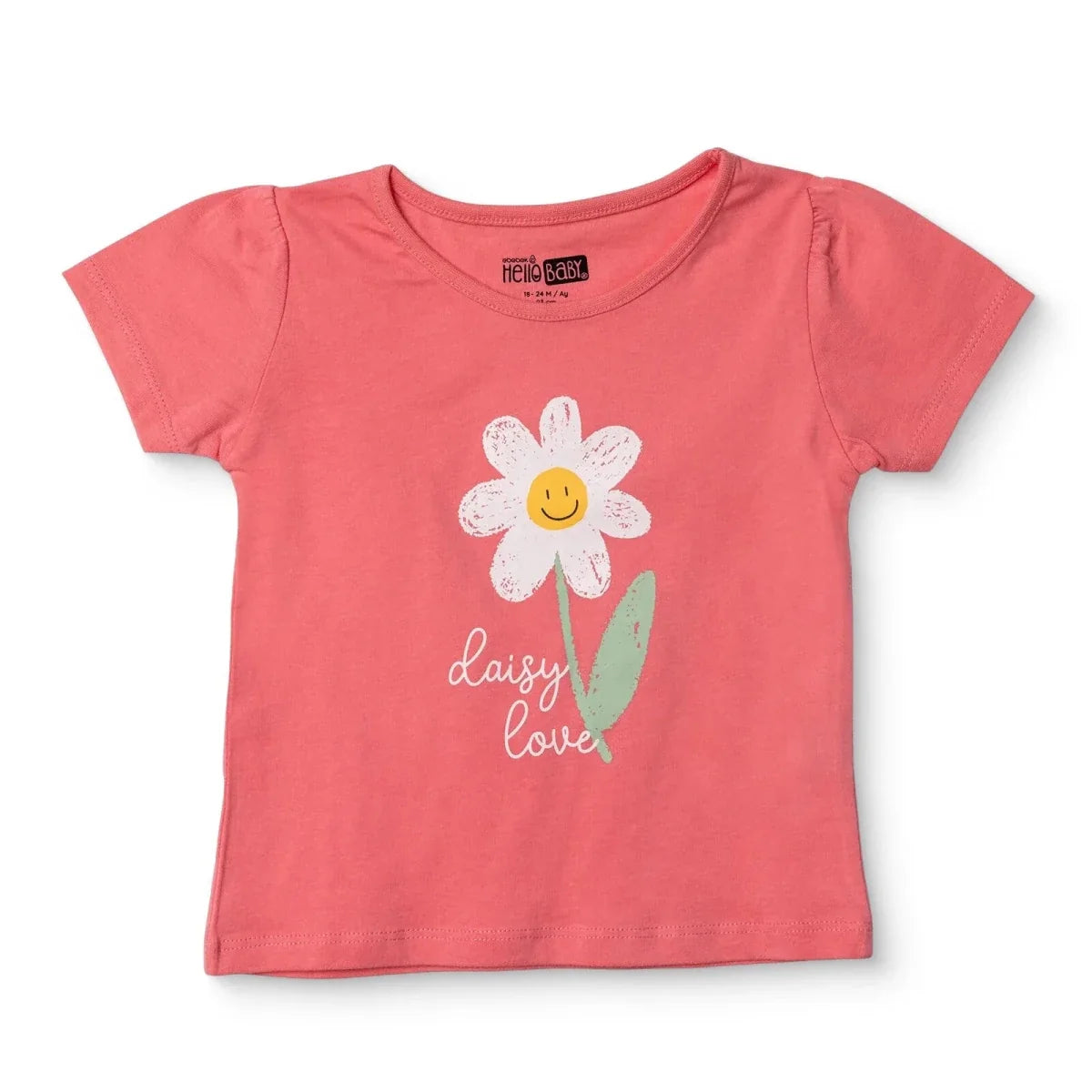 HelloBaby Girls T-shirt Floral Print Crew Neck Short Sleeve - Coral