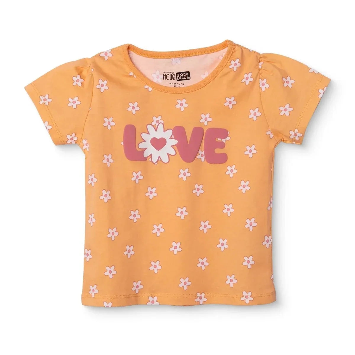 HelloBaby Girls T-shirt Floral Print Crew Neck Short Sleeve - Salmon