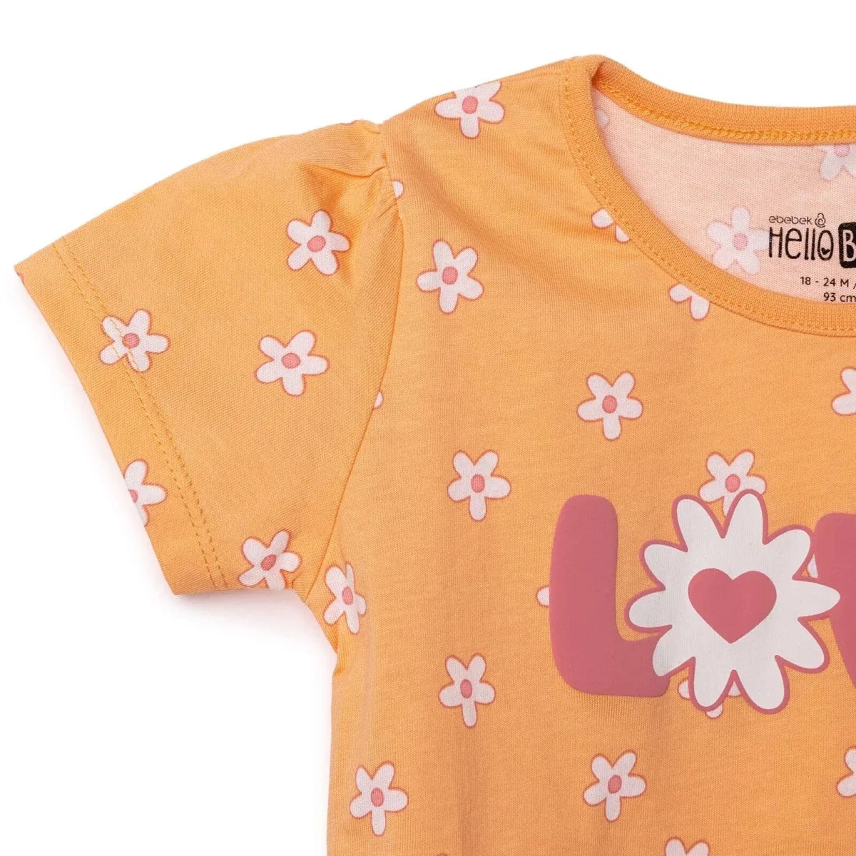HelloBaby Girls T-shirt Floral Print Crew Neck Short Sleeve - Salmon