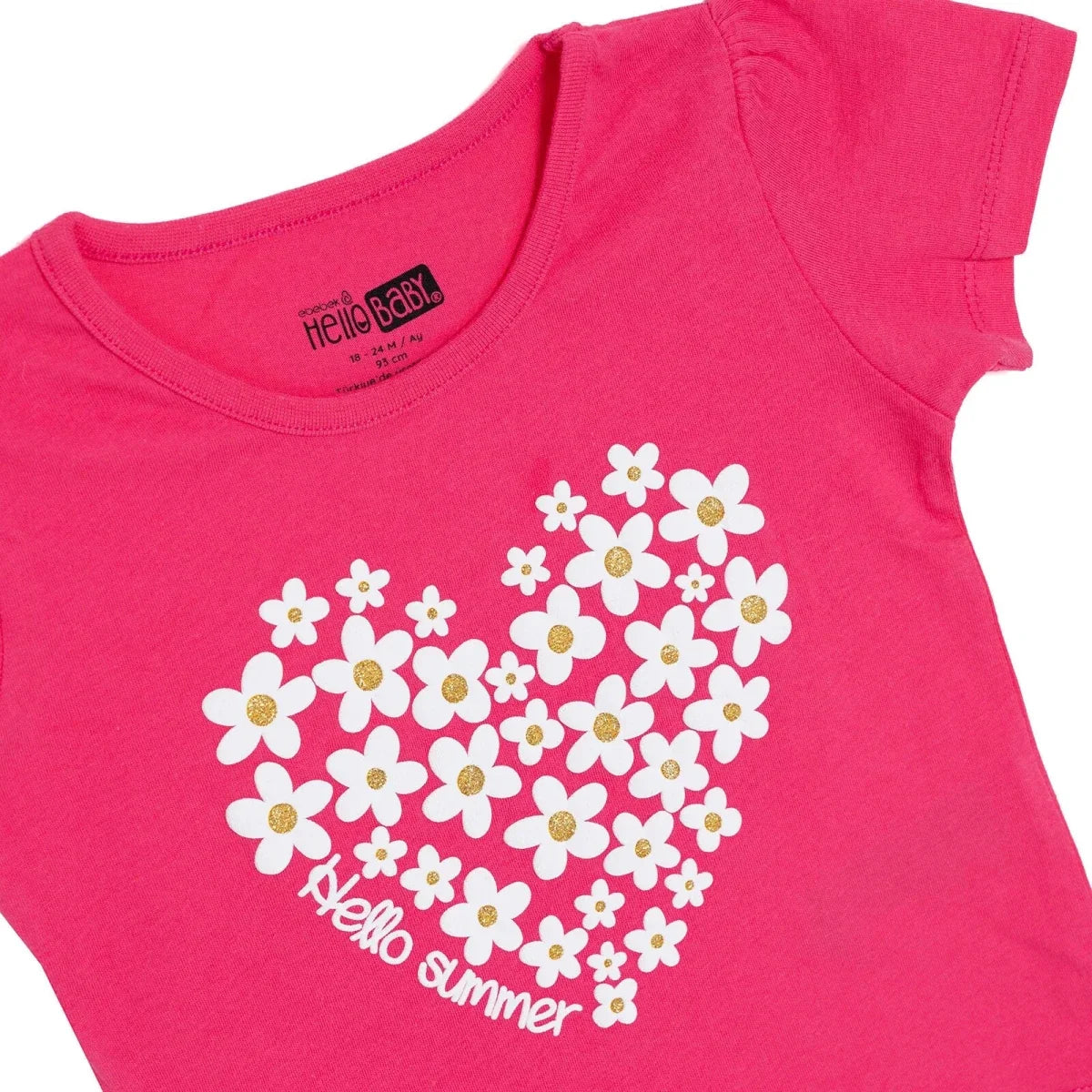 HelloBaby Girls T-shirt Heart Print Crew Neck Short Sleeve - Pink