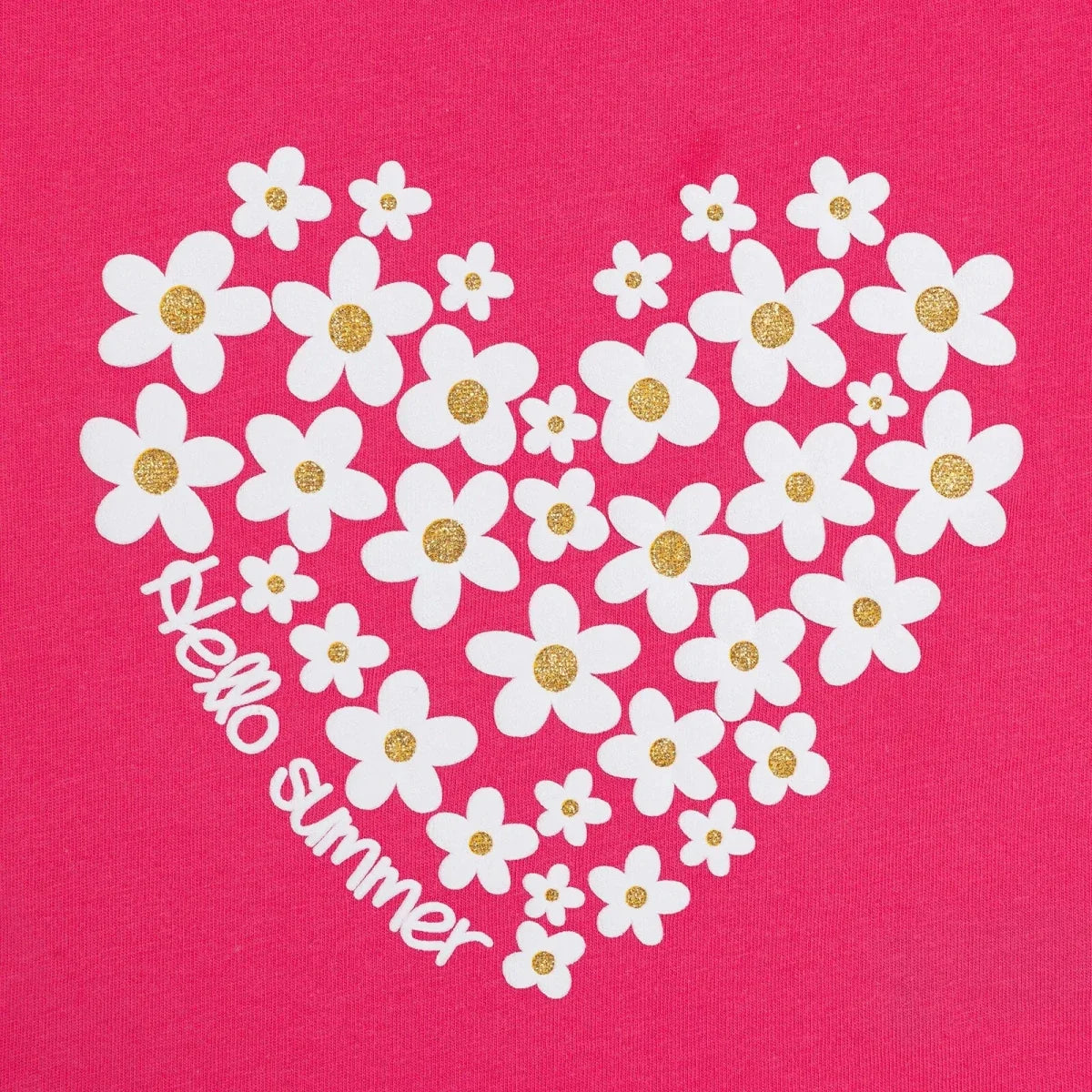 HelloBaby Girls T-shirt Heart Print Crew Neck Short Sleeve - Pink