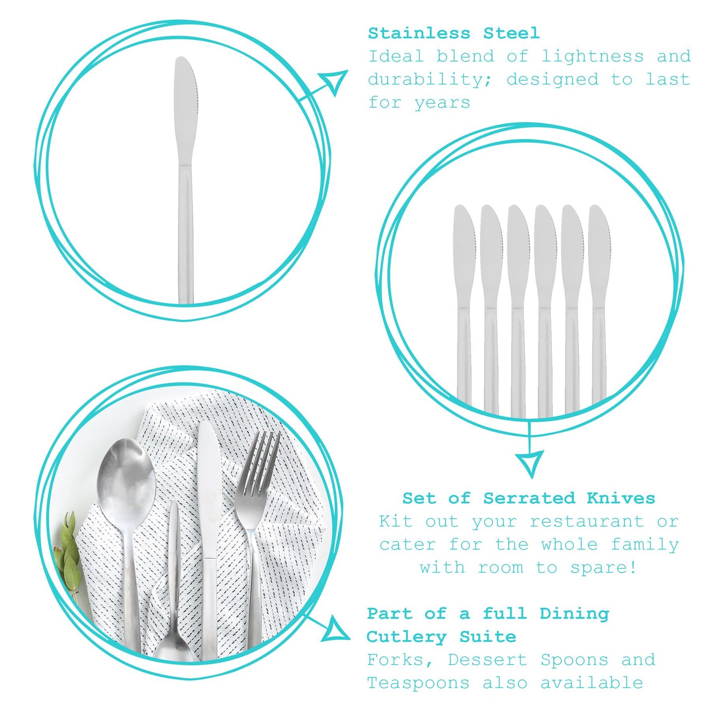 Classic Stainless Steel Dinner Knives - Pack of 6