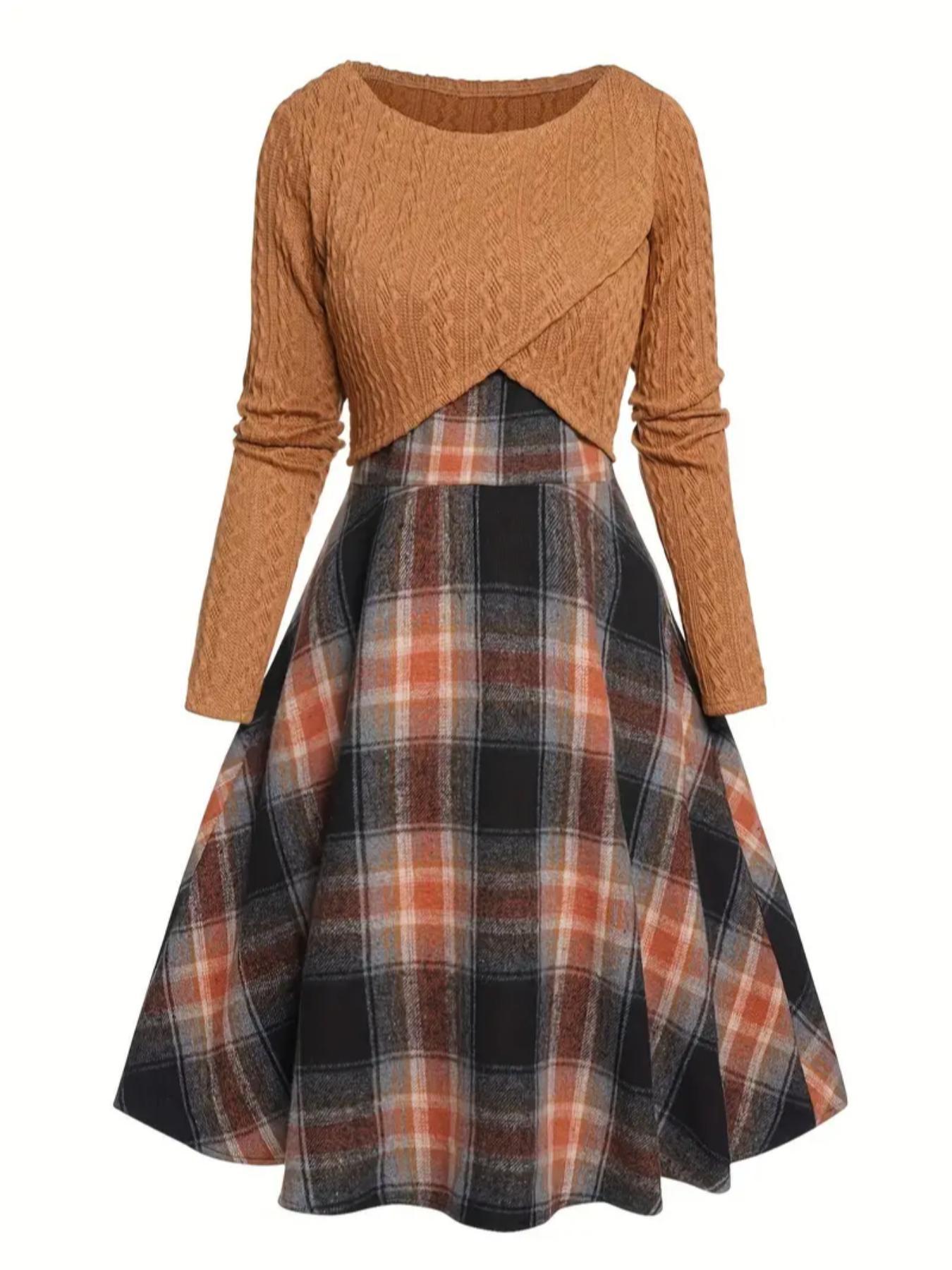 Womens Two-pieces Set, Knitted Long-sleeve Top And Dress