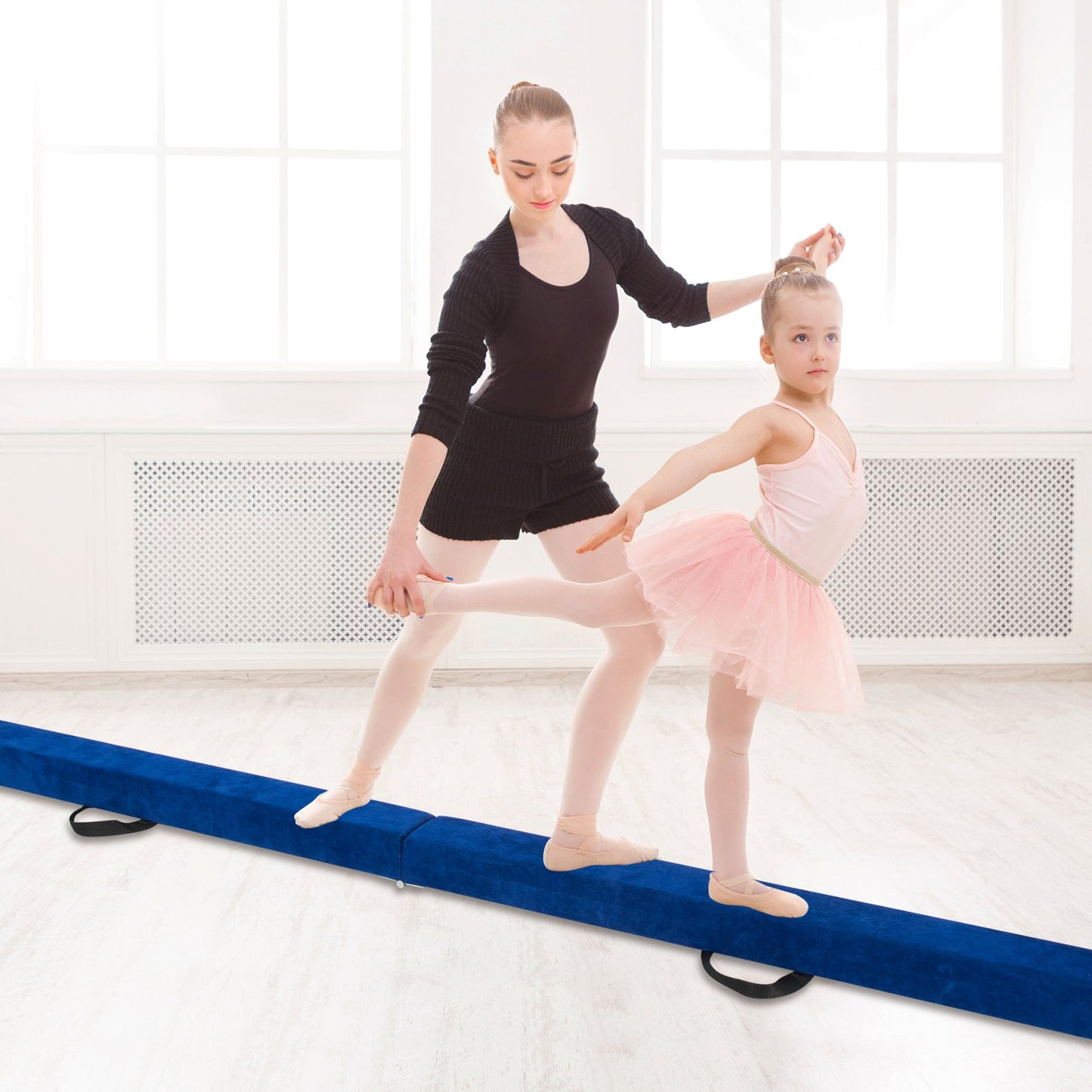 270CM Folding Balance Beam with Solid Wood Base and Anti-slip Bottom-Rainbow