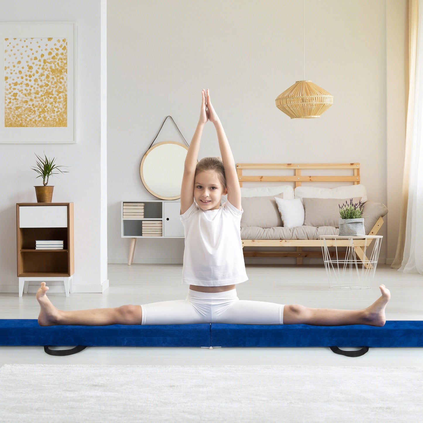 270CM Folding Balance Beam with Solid Wood Base and Anti-slip Bottom-Rainbow