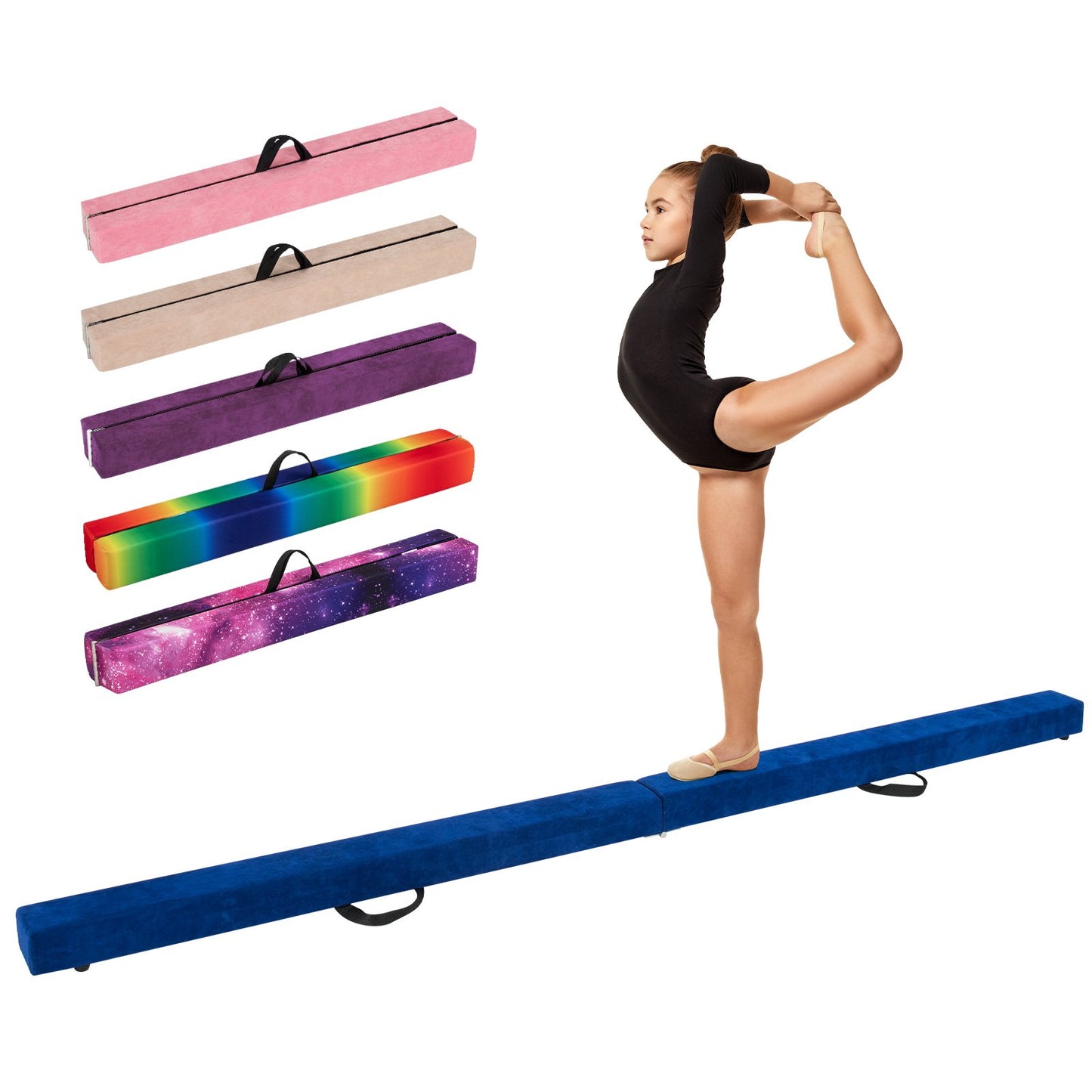 270CM Folding Balance Beam with Solid Wood Base and Anti-slip Bottom-Rainbow