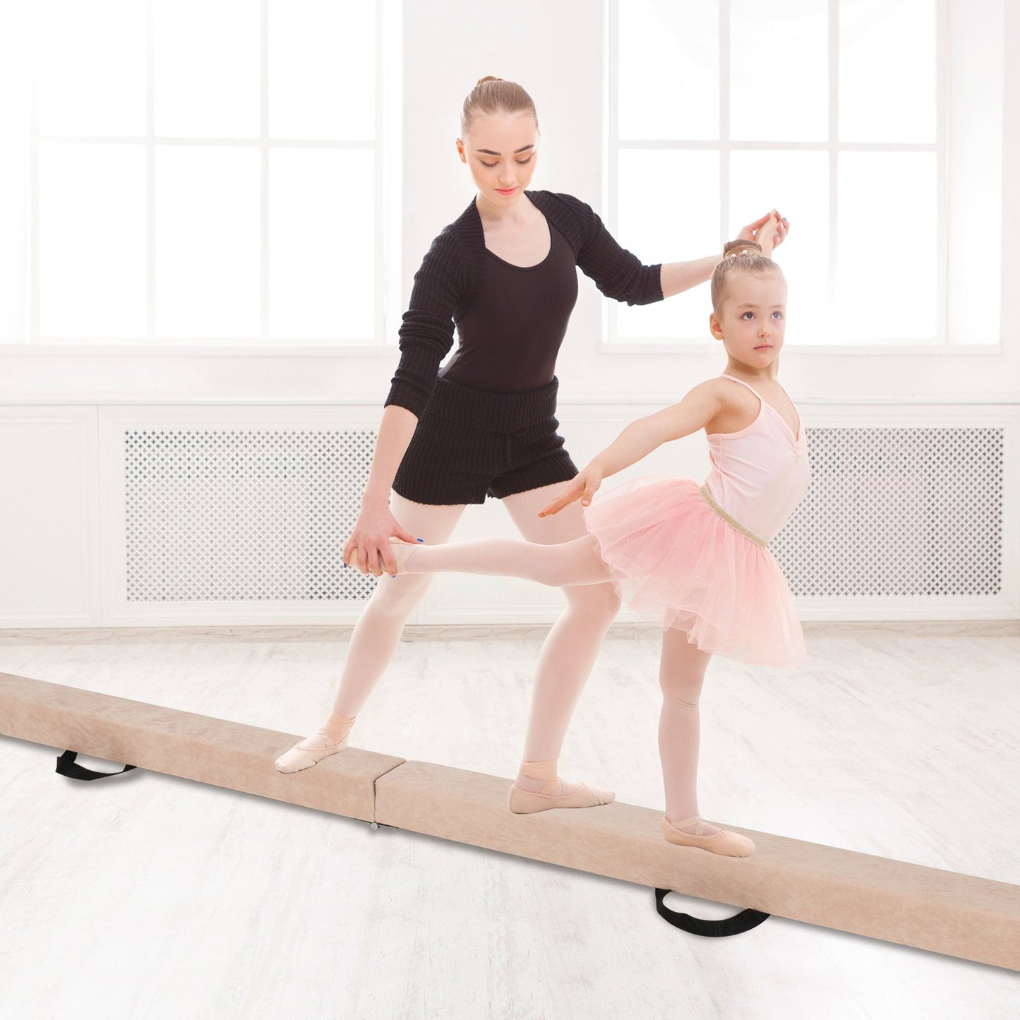 270CM Folding Balance Beam with Solid Wood Base and Anti-slip Bottom-Rainbow