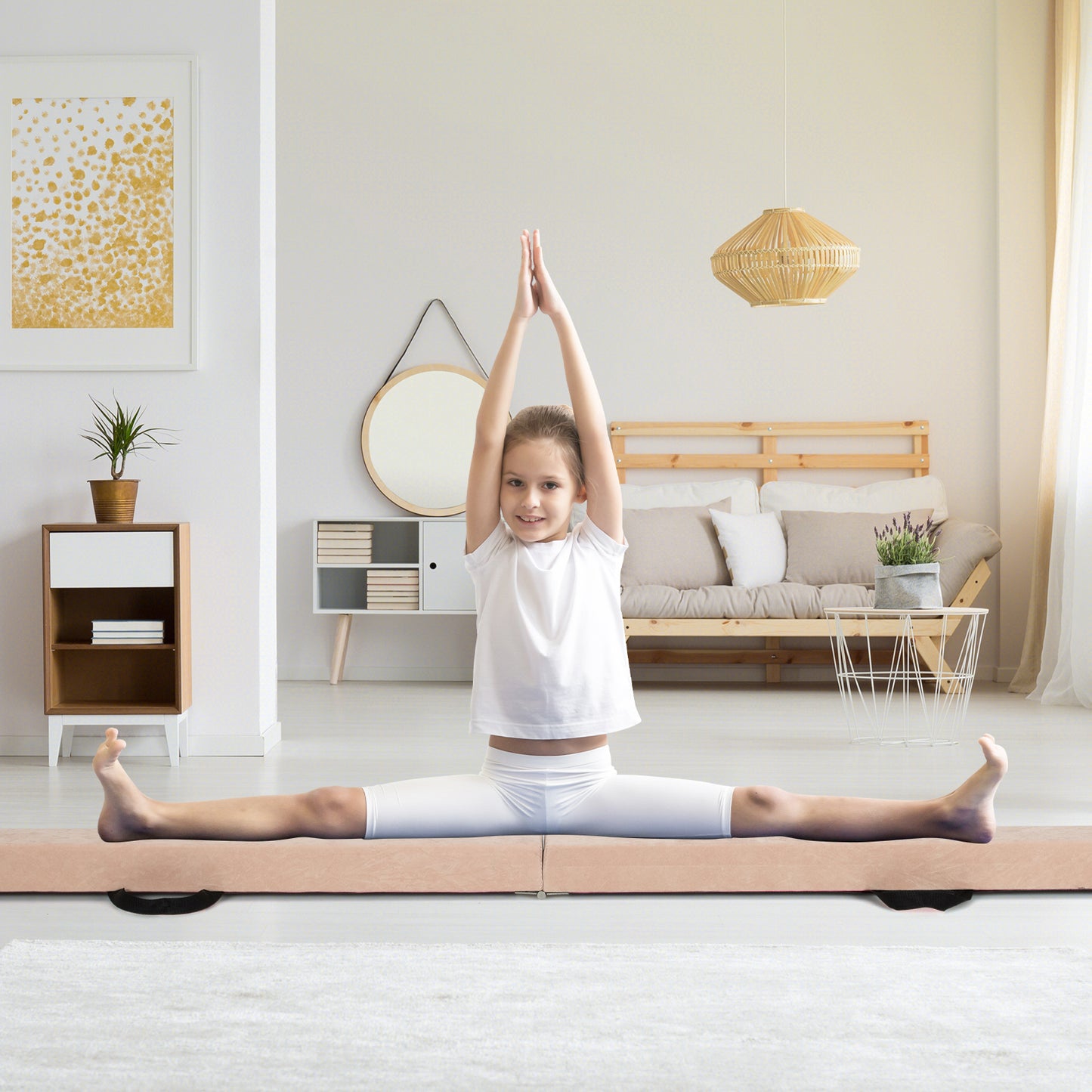 270CM Folding Balance Beam with Solid Wood Base and Anti-slip Bottom-Rainbow