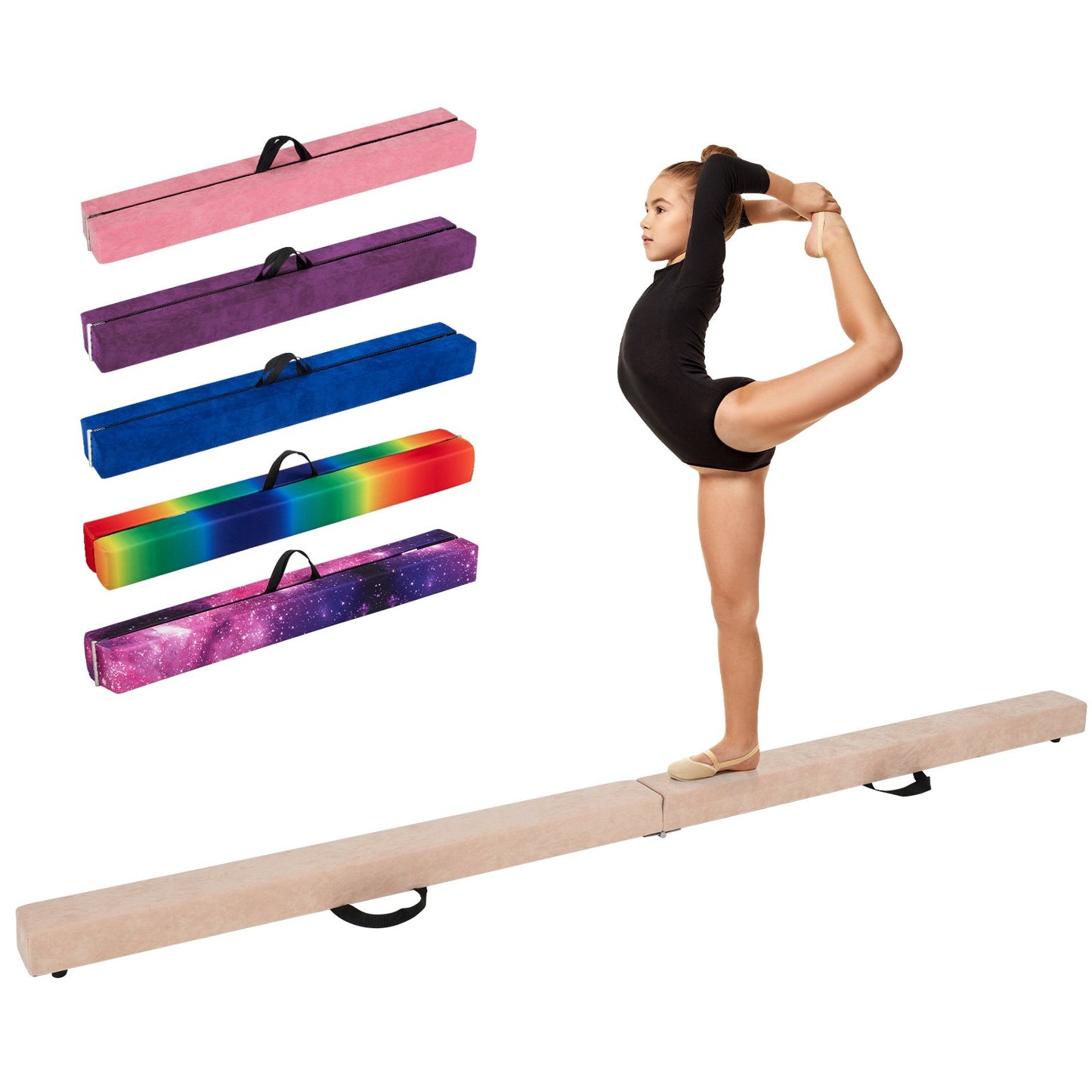 270CM Folding Balance Beam with Solid Wood Base and Anti-slip Bottom-Rainbow