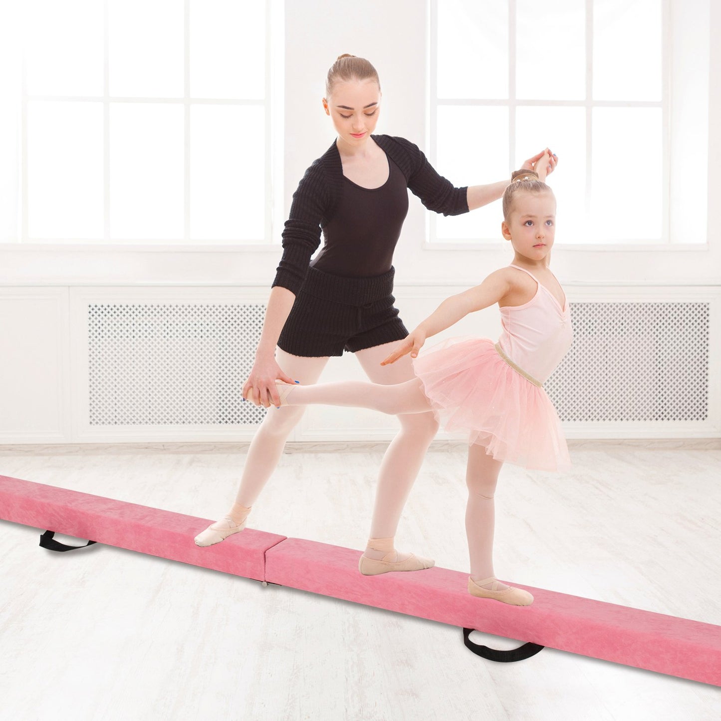 270CM Folding Balance Beam with Solid Wood Base and Anti-slip Bottom-Rainbow