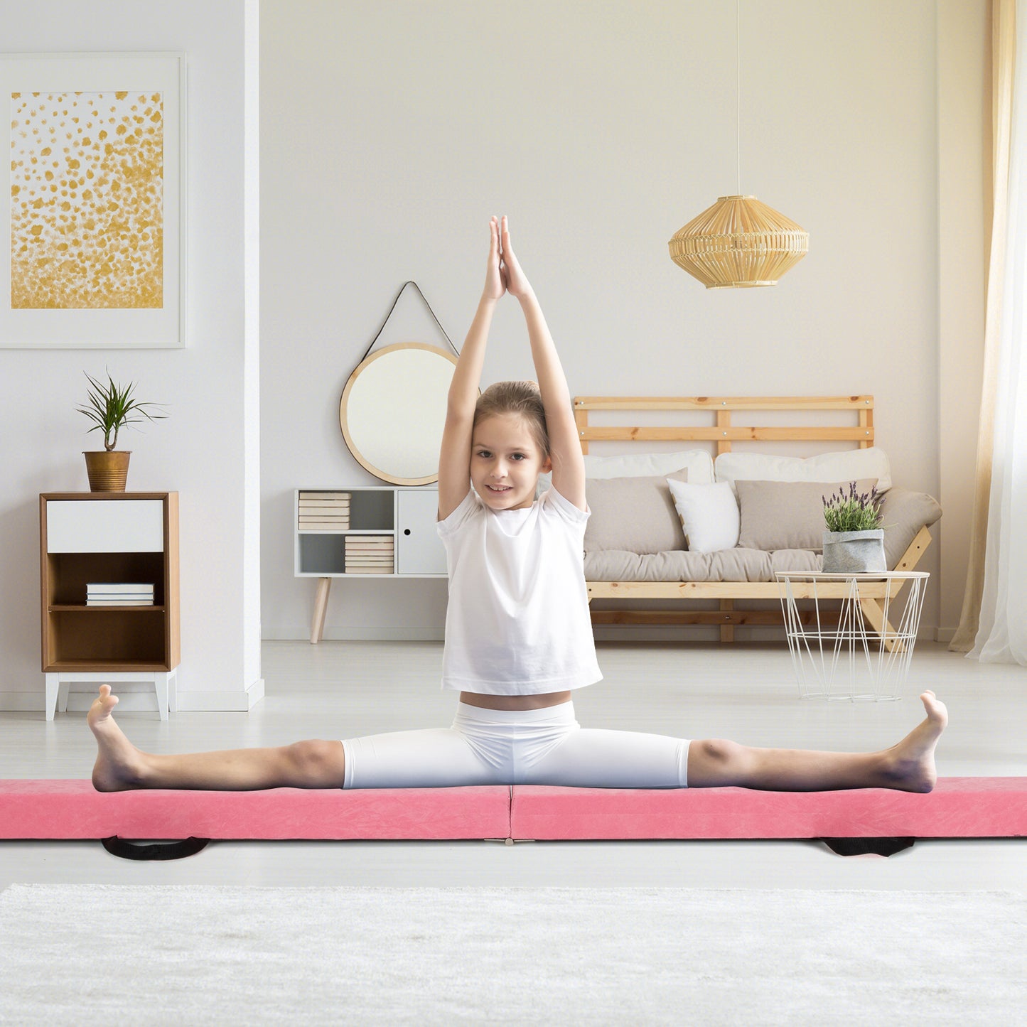 270CM Folding Balance Beam with Solid Wood Base and Anti-slip Bottom-Rainbow