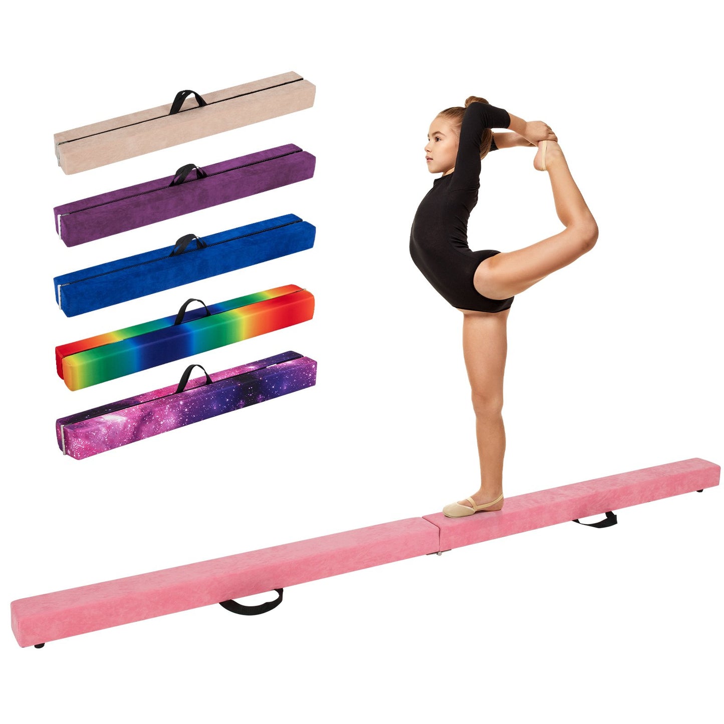 270CM Folding Balance Beam with Solid Wood Base and Anti-slip Bottom-Rainbow