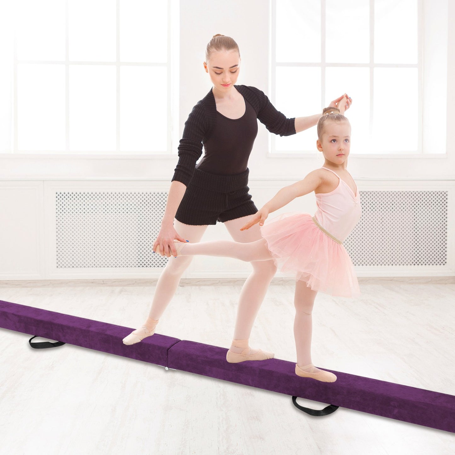 270CM Folding Balance Beam with Solid Wood Base and Anti-slip Bottom-Rainbow