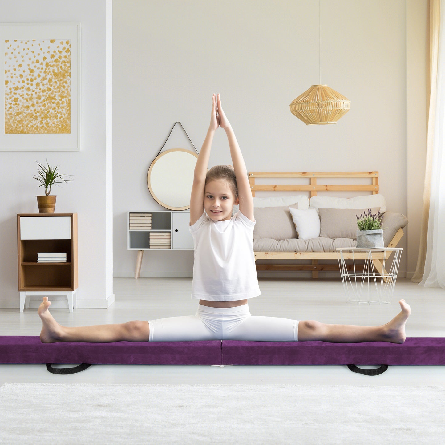 270CM Folding Balance Beam with Solid Wood Base and Anti-slip Bottom-Rainbow