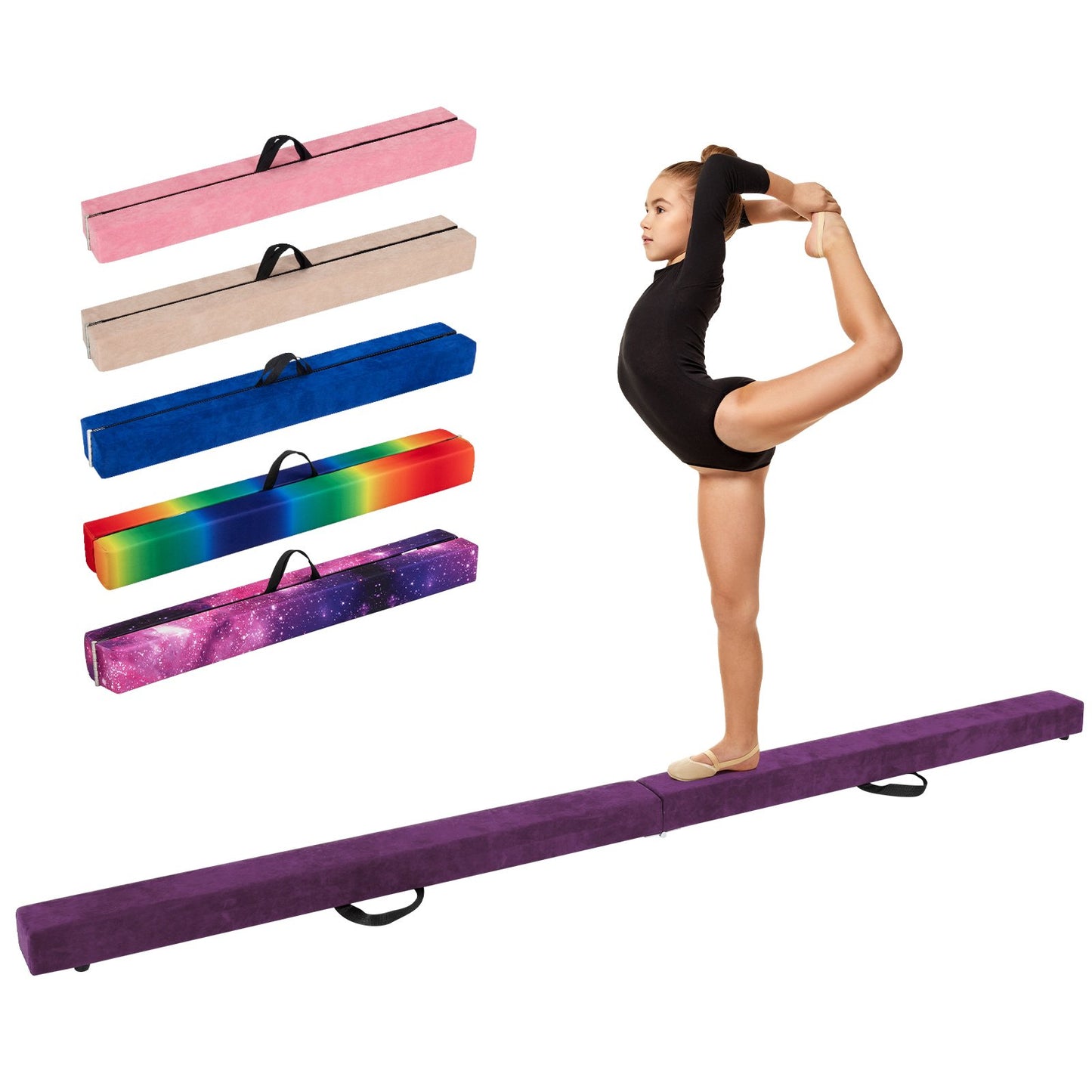 270CM Folding Balance Beam with Solid Wood Base and Anti-slip Bottom-Rainbow