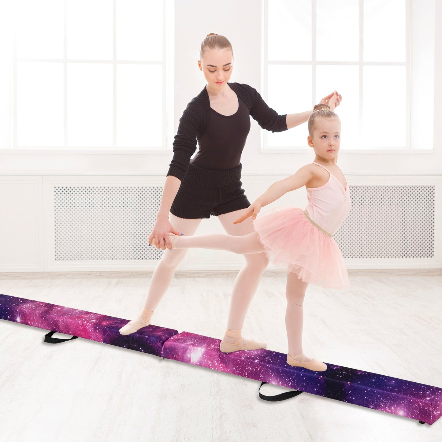 270CM Folding Balance Beam with Solid Wood Base and Anti-slip Bottom-Rainbow