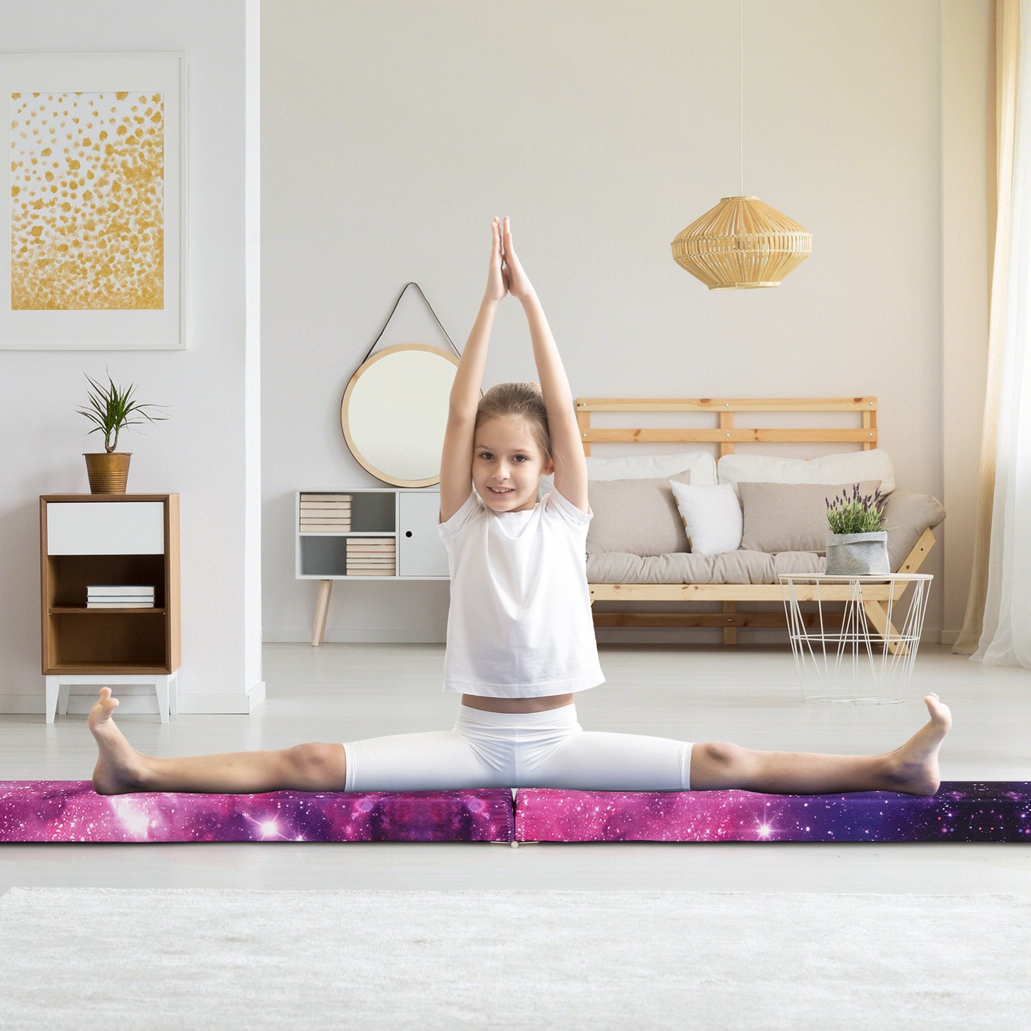 270CM Folding Balance Beam with Solid Wood Base and Anti-slip Bottom-Rainbow