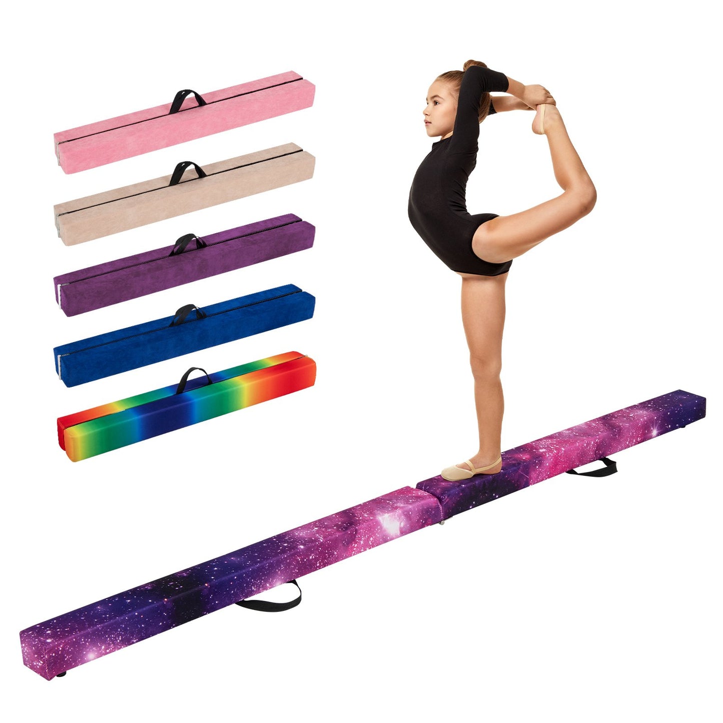 270CM Folding Balance Beam with Solid Wood Base and Anti-slip Bottom-Rainbow