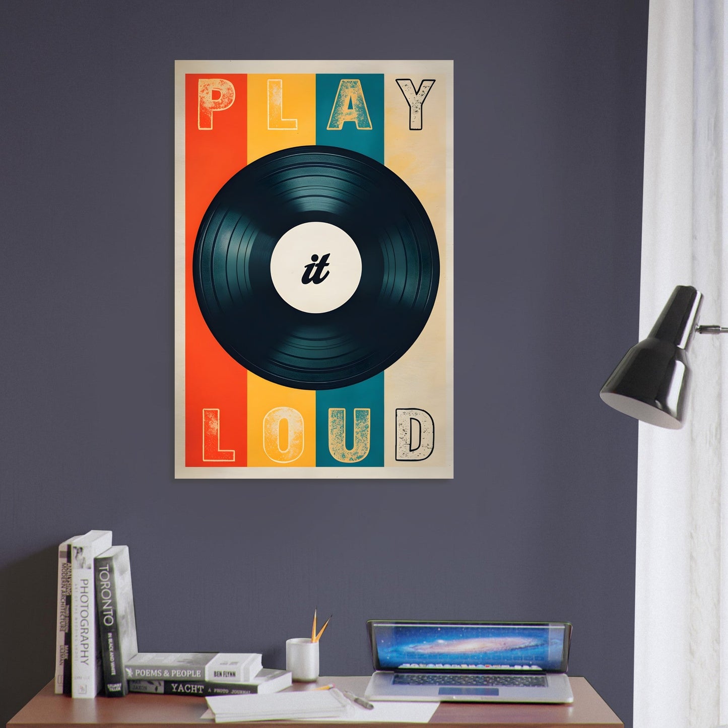 Retro Vinyl Record Wall Art Poster – ‘Play It Loud’ Music Decor