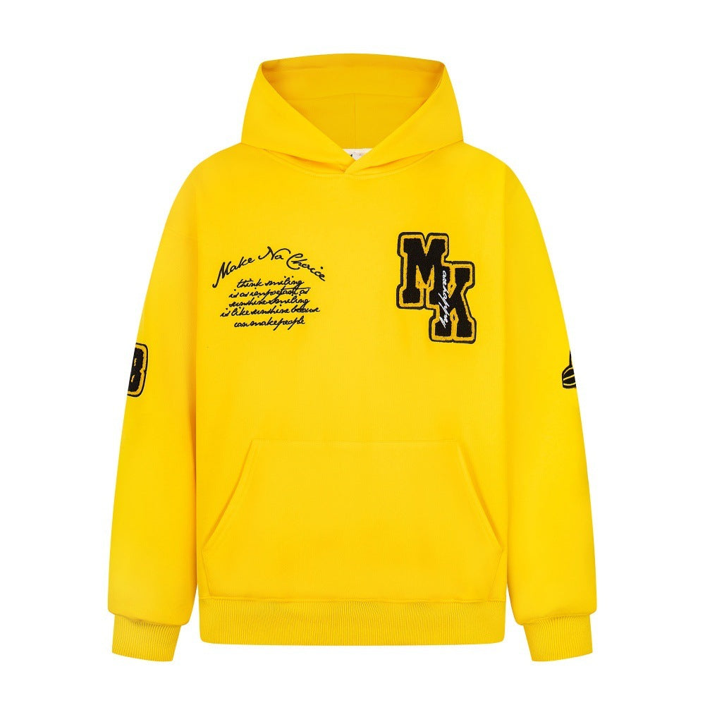 Embroidered letter hooded sweatshirt