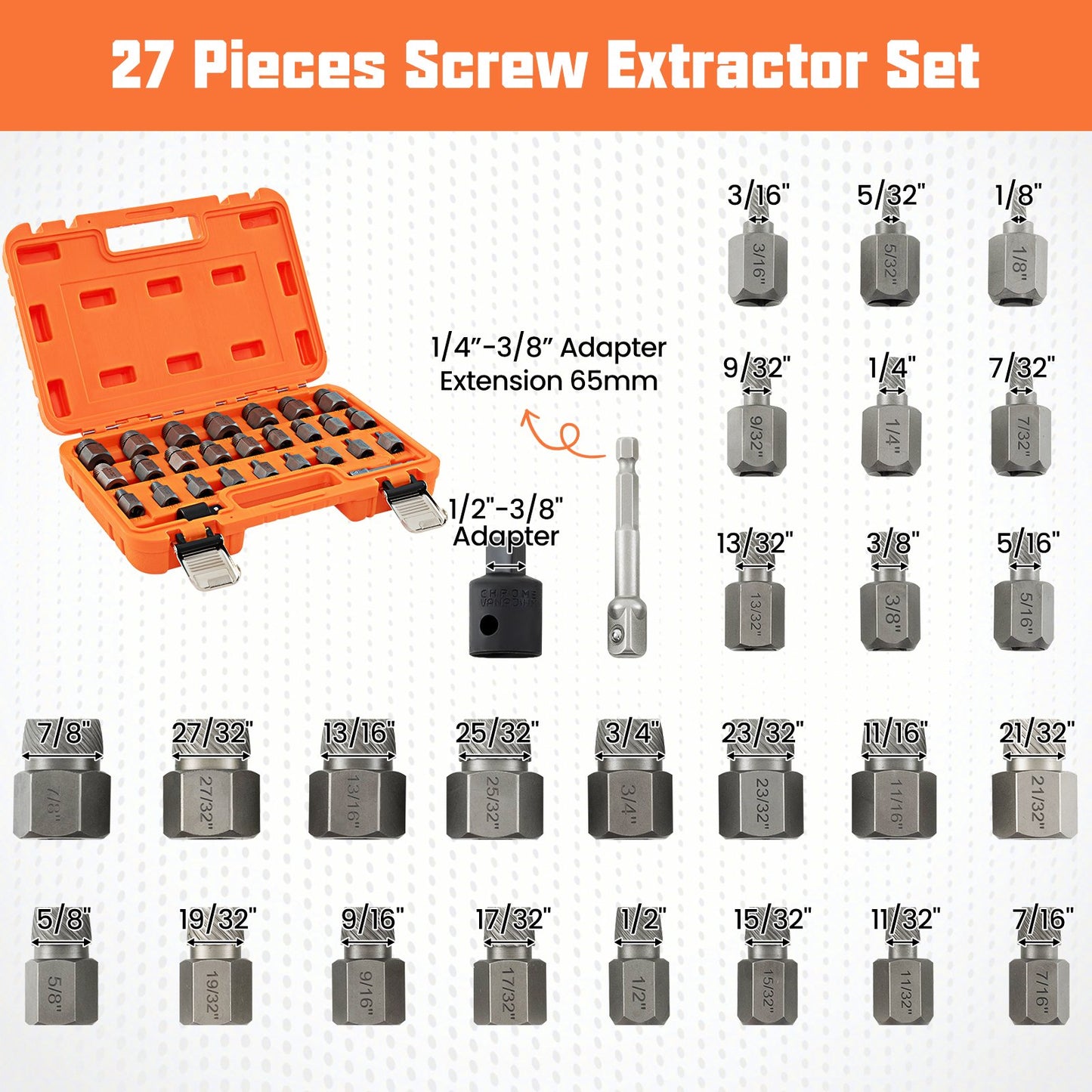 27 Pieces Screw Extractor Set with 3/8 Inches Drive-Blue
